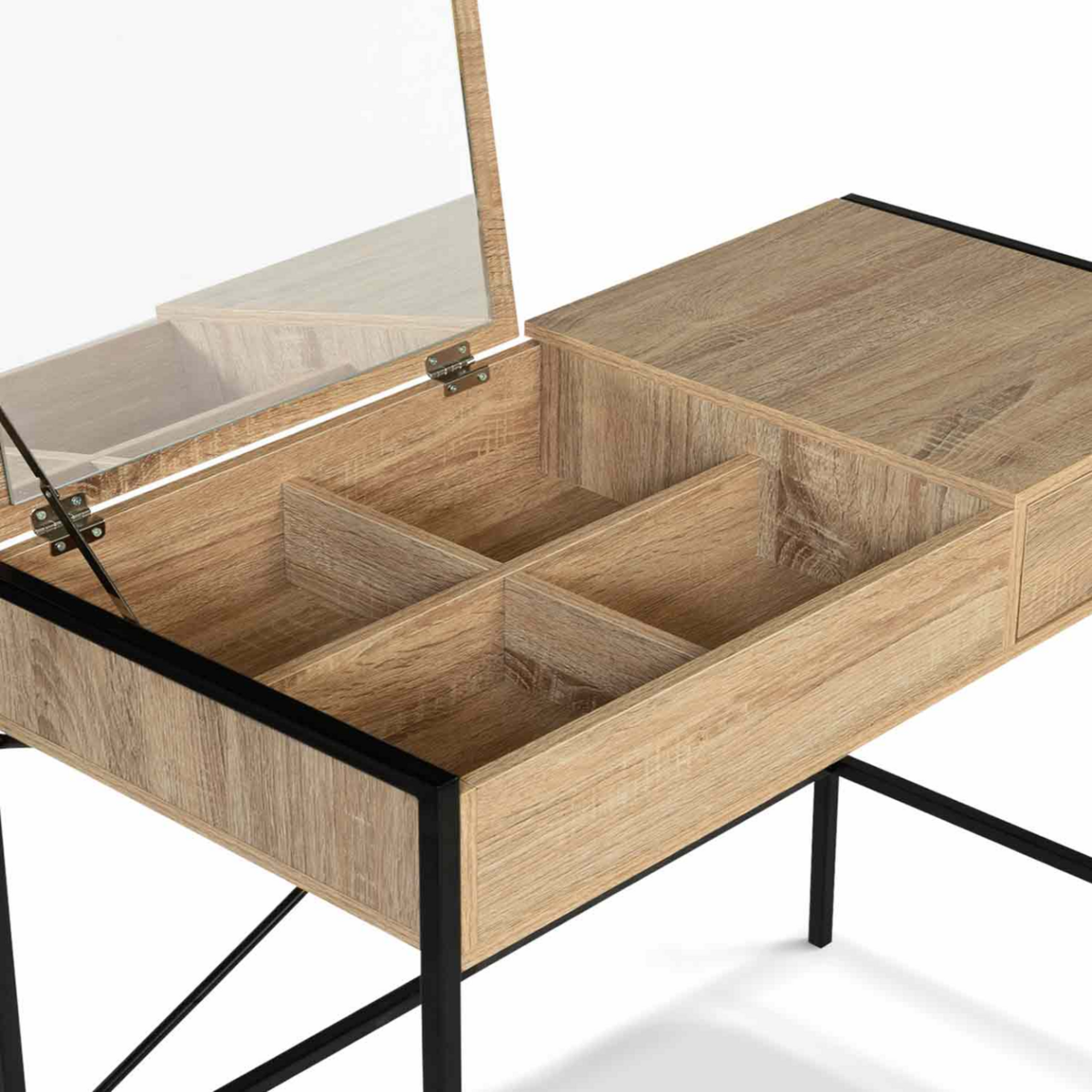 ID MARKET Coiffeuse LUIS miroir rabattable avec tabouret design industriel