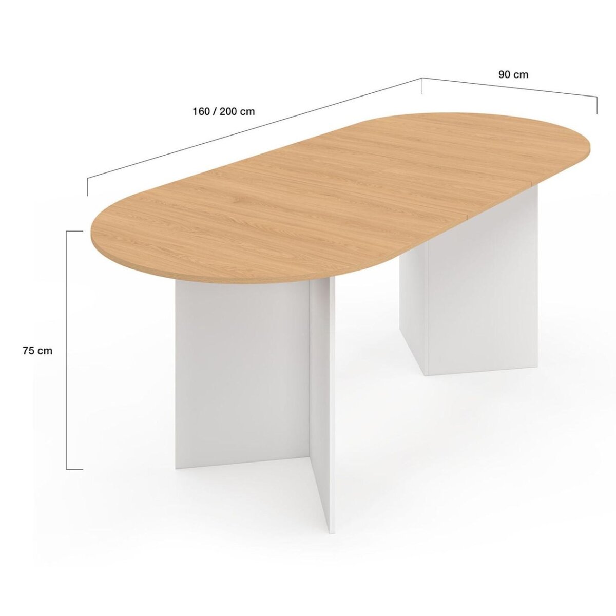 ID MARKET Table à manger extensible ovale MARTHE 6 -10 personnes bois façon hêtre et blanc 160-200 cm