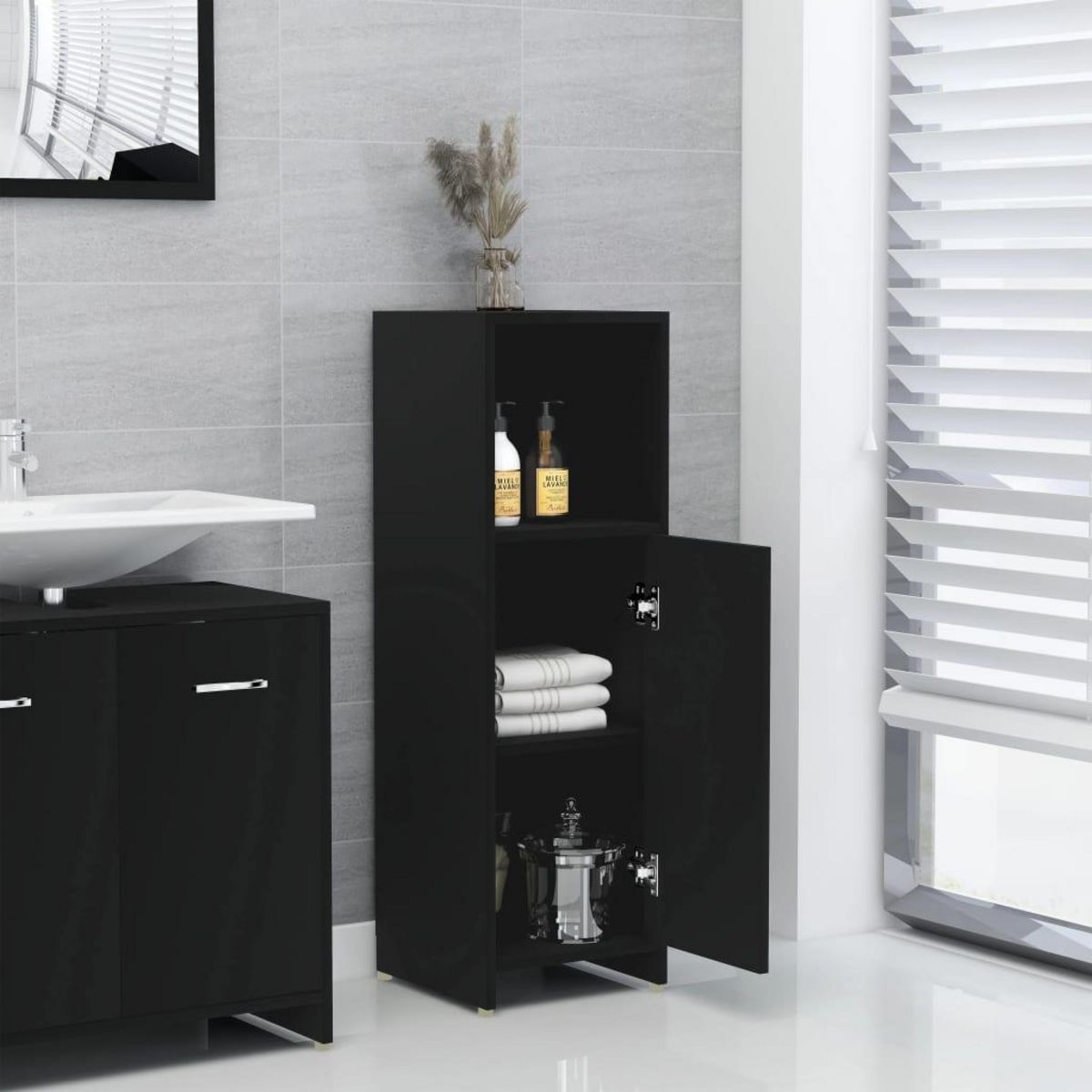 VIDAXL Armoire de salle de bain Noir 30x30x95 cm Bois d'ingenierie