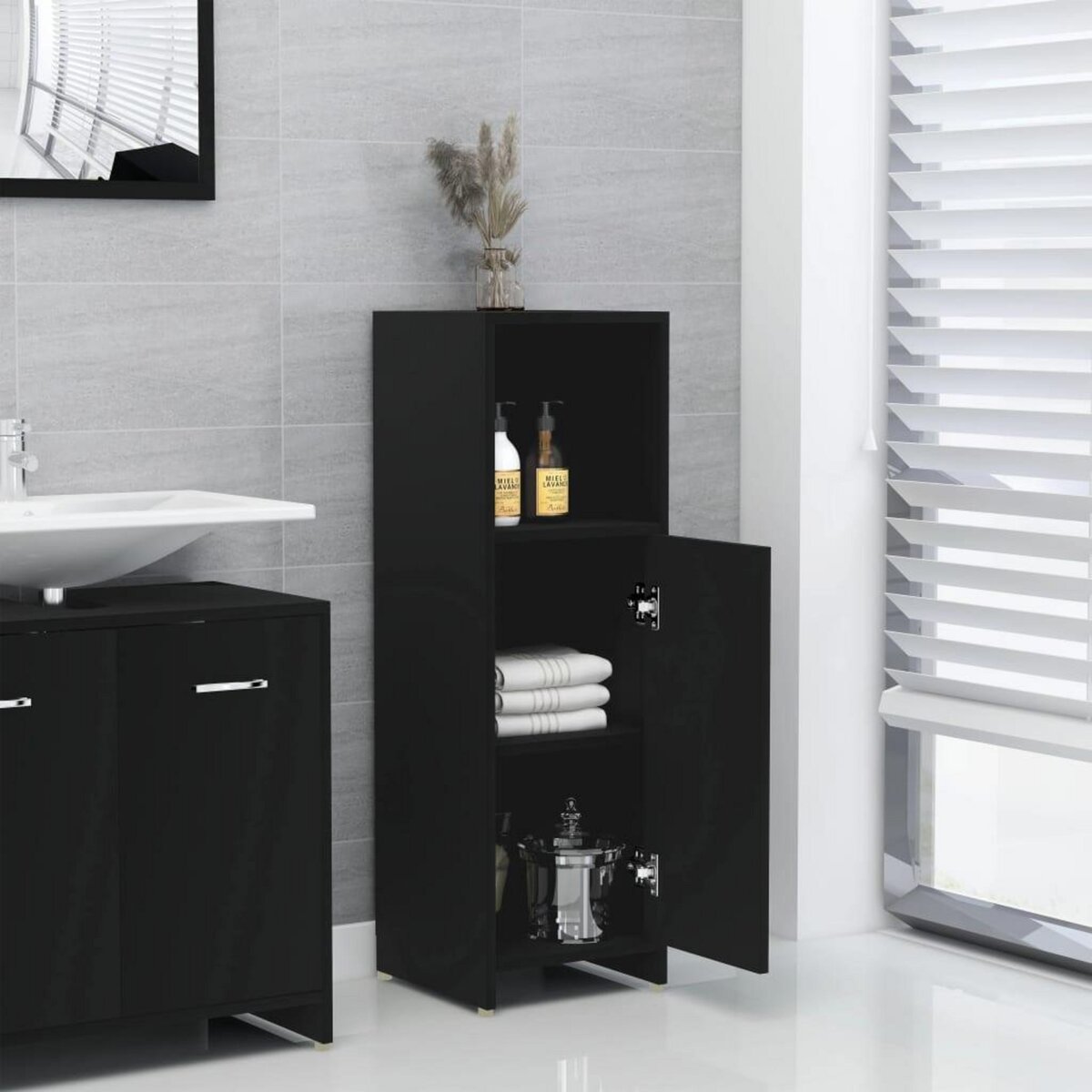 VIDAXL Armoire de salle de bain Noir 30x30x95 cm Bois d'ingenierie