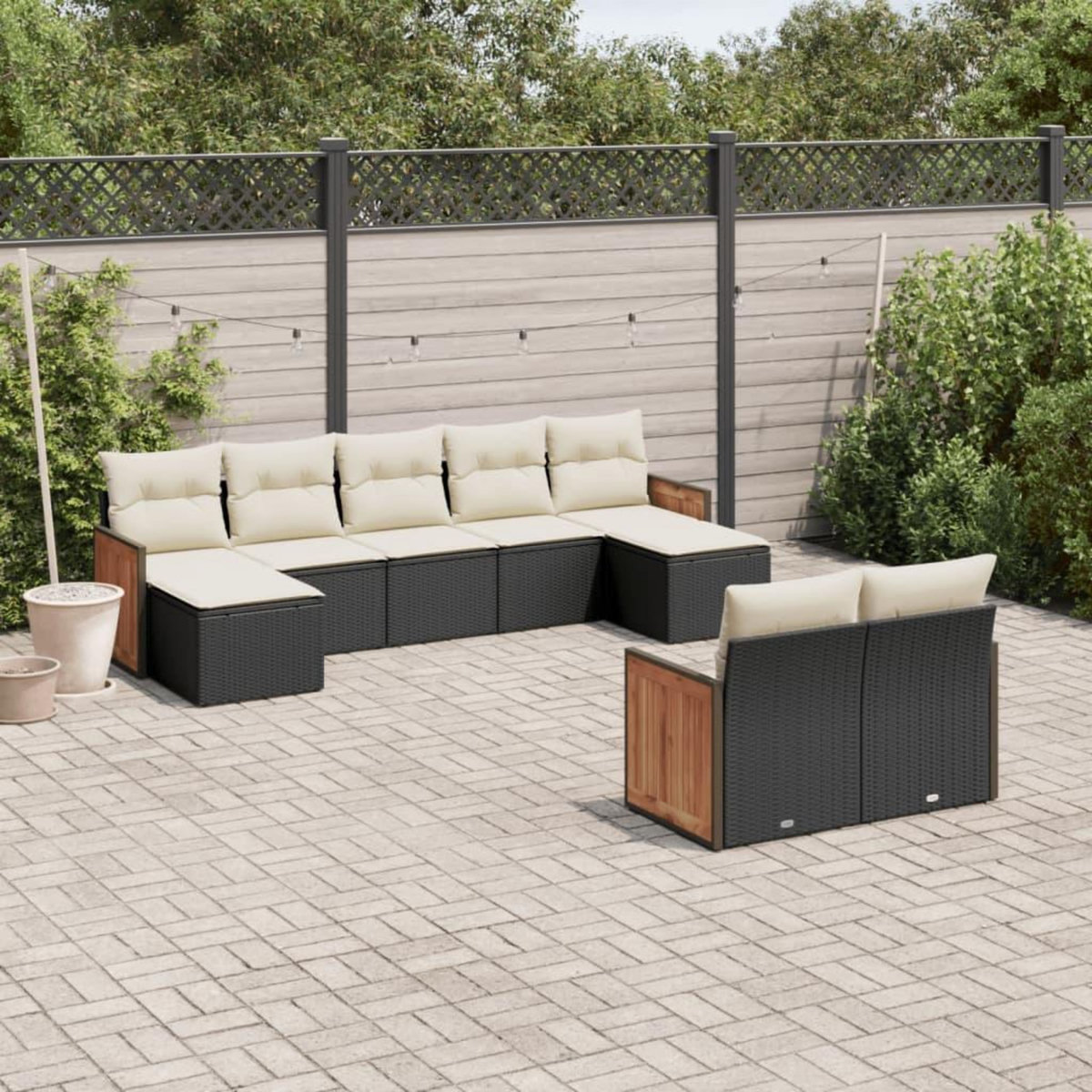 VIDAXL Salon de jardin 9 pcs avec coussins noir resine tressee