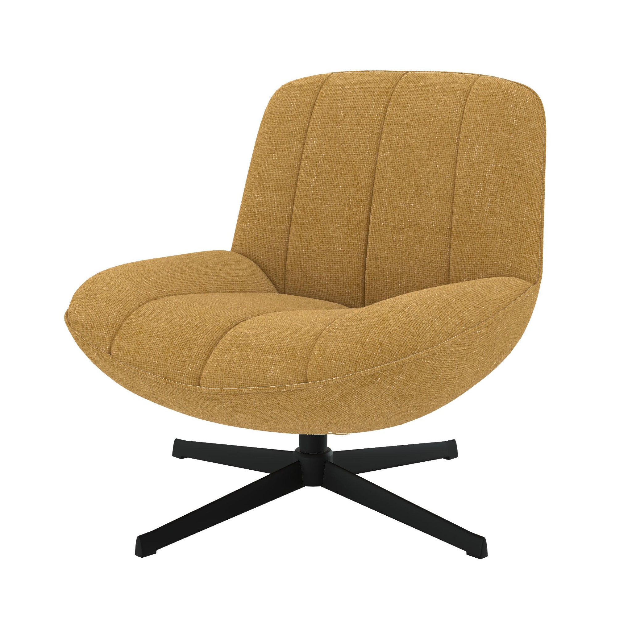 MAISON PAVANE Fauteuil pivotant en tissu effet velours jaune moutarde-elvis