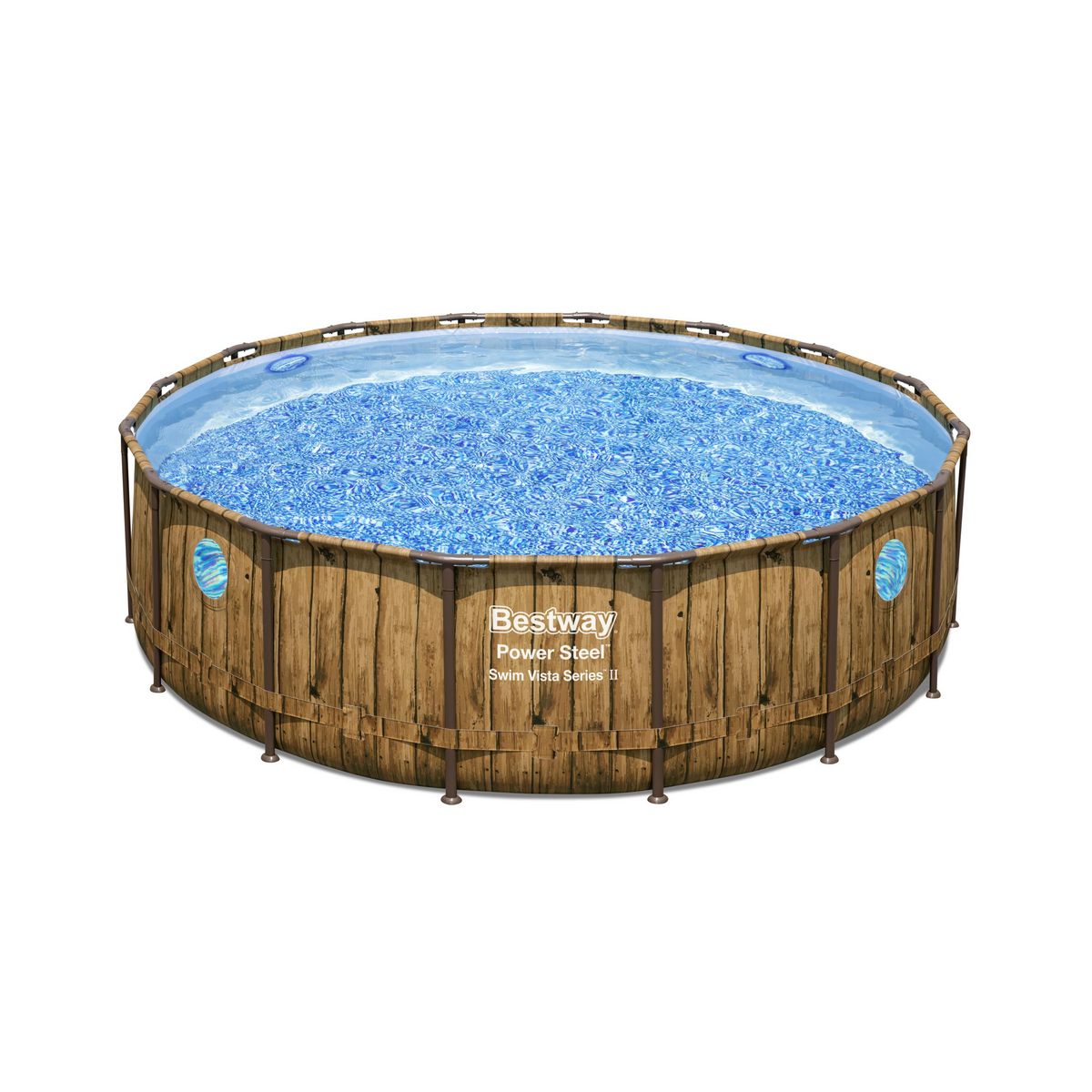 BESTWAY Piscine hors sol ronde Power Steel SwimVista tubulaire motif effet rotin tressé avec hublots 488x122cm  