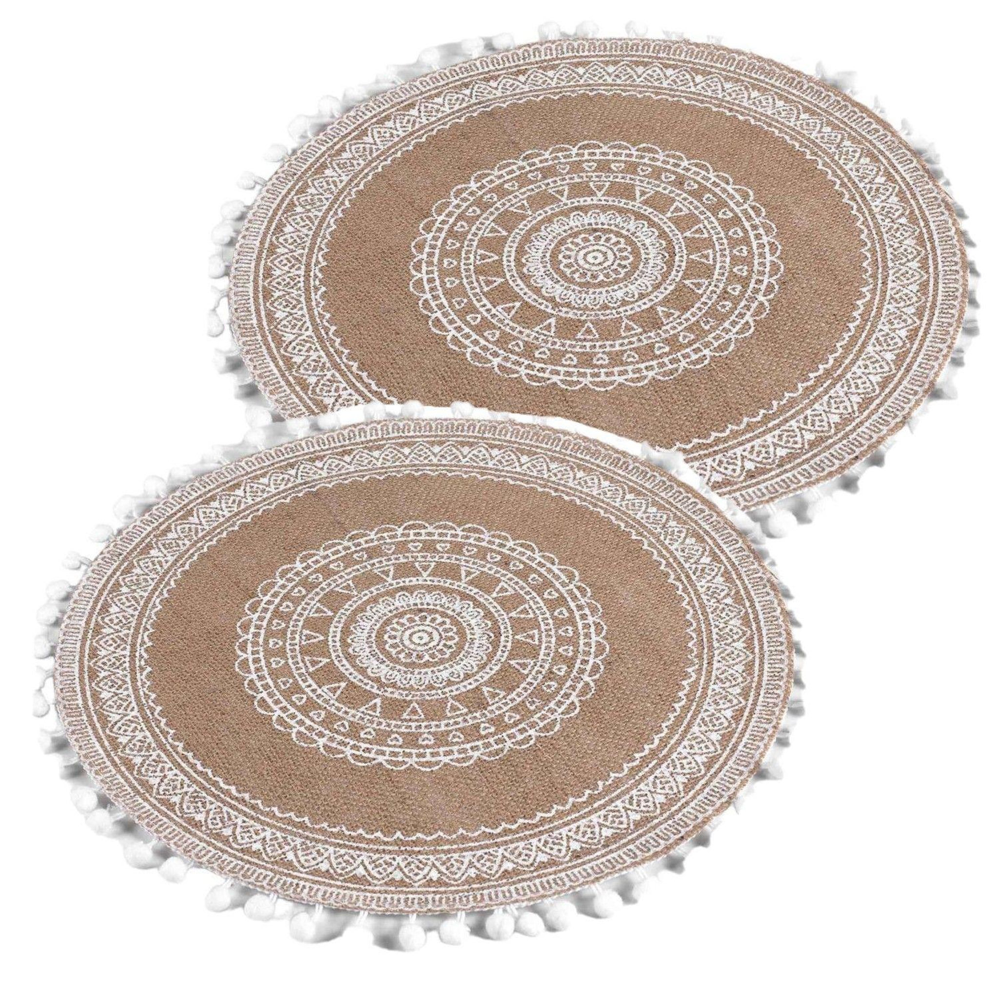 Voir la diapositive 1 : TOILINUX Lot de 2 sets de table en jute avec pompons AZUSA