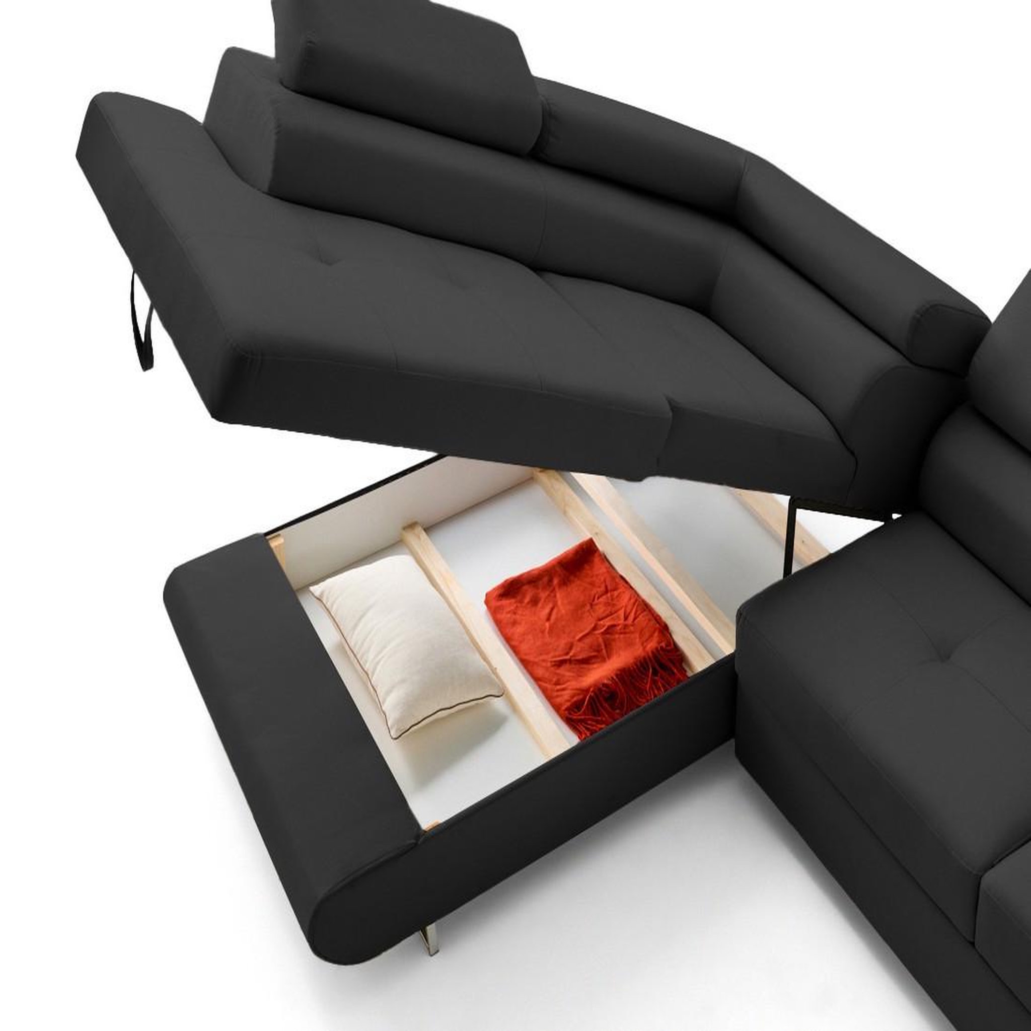 Voir la diapositive 6 : LISA DESIGN Zaria - canapé d'angle gauche 5 places convertible avec coffre et têtières en simili