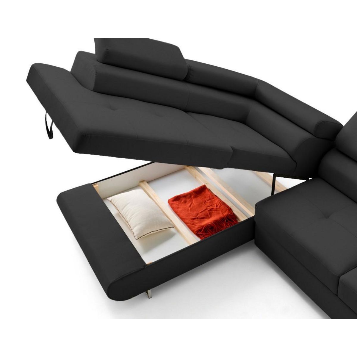 LISA DESIGN Zaria - canapé d'angle gauche 5 places convertible avec coffre et têtières en simili