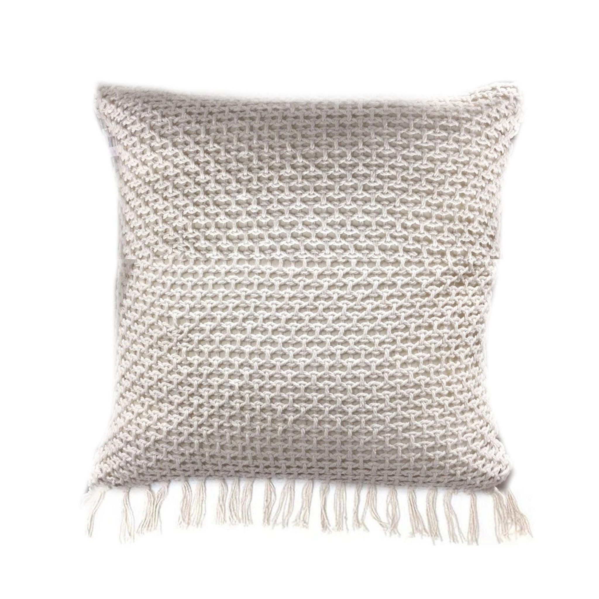 The Home Deco Factory Coussin à franges ethnical - l. 40 x l. 40 cm - blanc