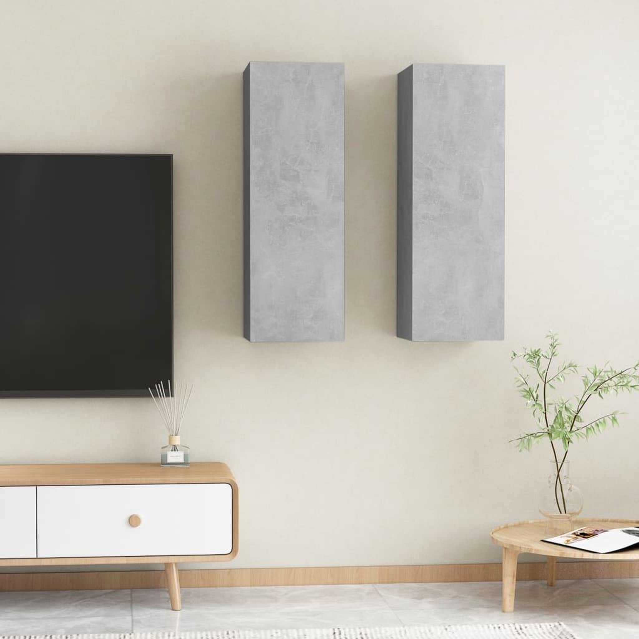 Voir la diapositive 1 : VIDAXL Meubles TV 2 pcs Gris beton 30,5x30x90 cm Bois d'ingenierie