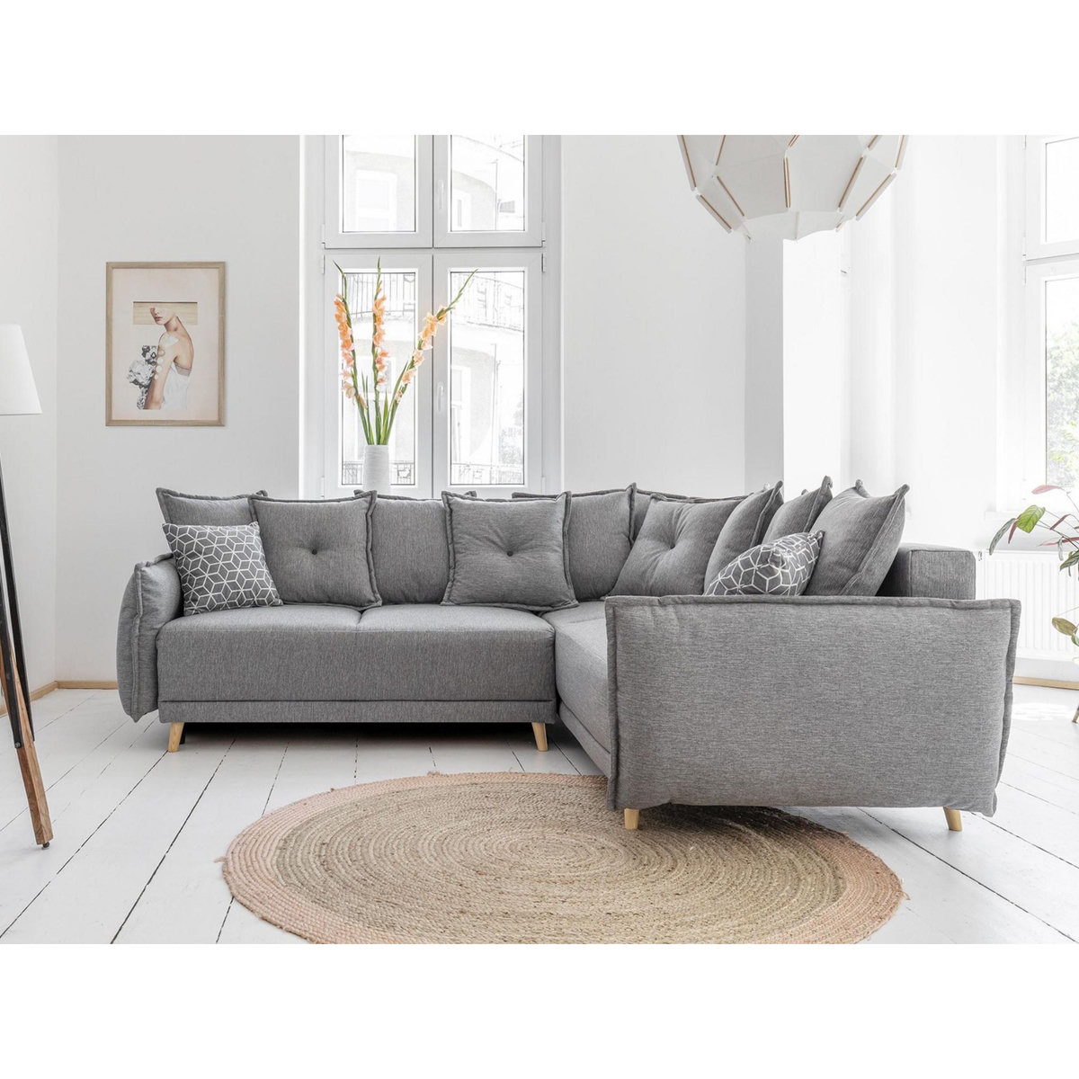 BEST MOBILIER Lena - canapé d'angle convertible - avec coffre - style scandinave - 5 places - droit