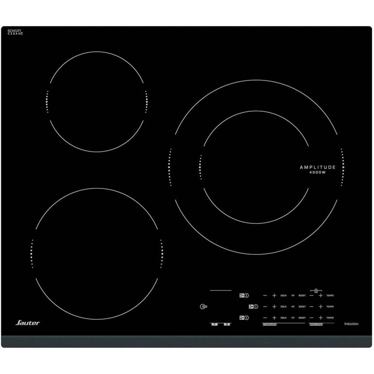 Sauter Table de cuisson induction 60cm 3 feux 7200kw noir - spi4360b