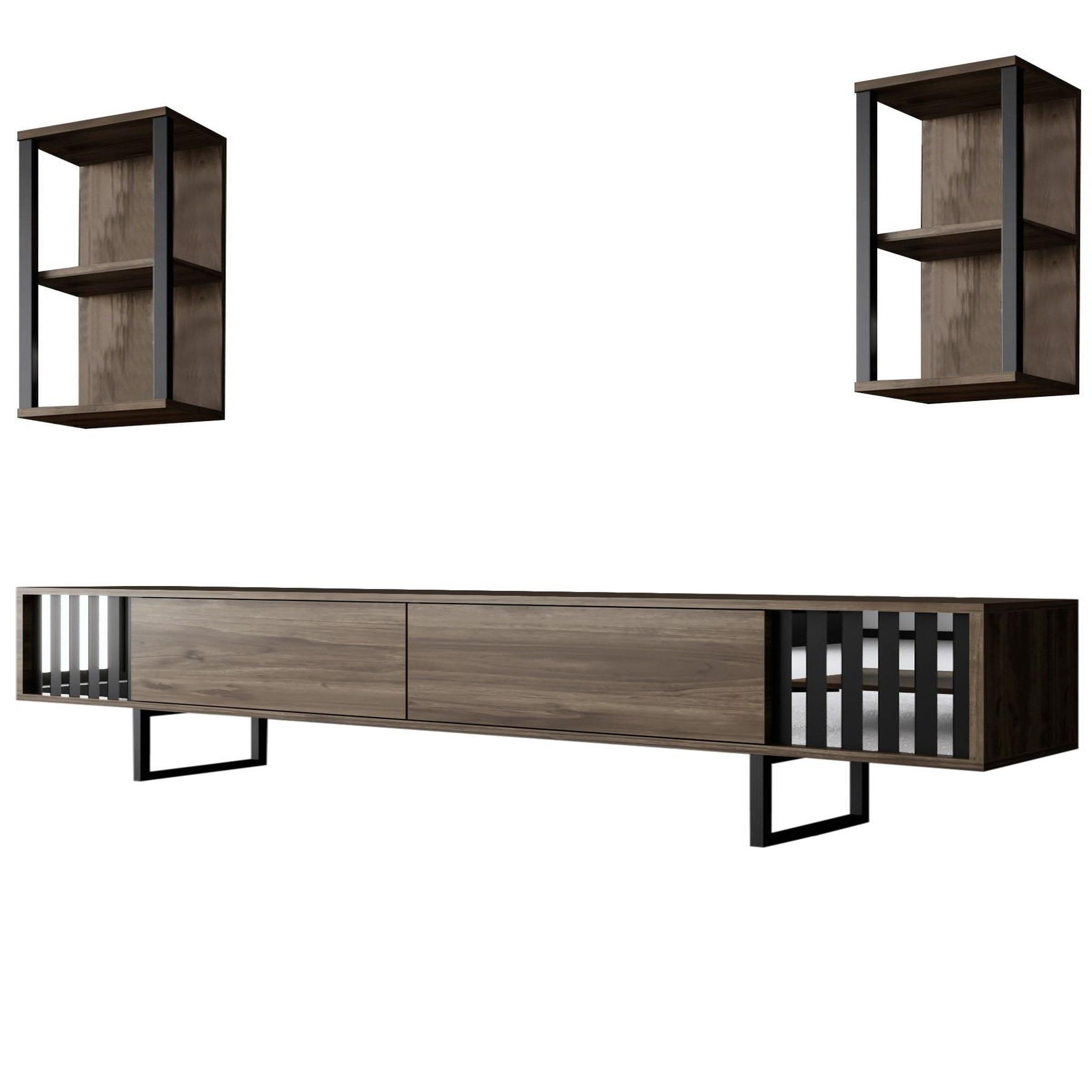 Habitat et Jardin Meuble tv en bois  chrome line  - 180 x 30 x 48 cm - noyernoir