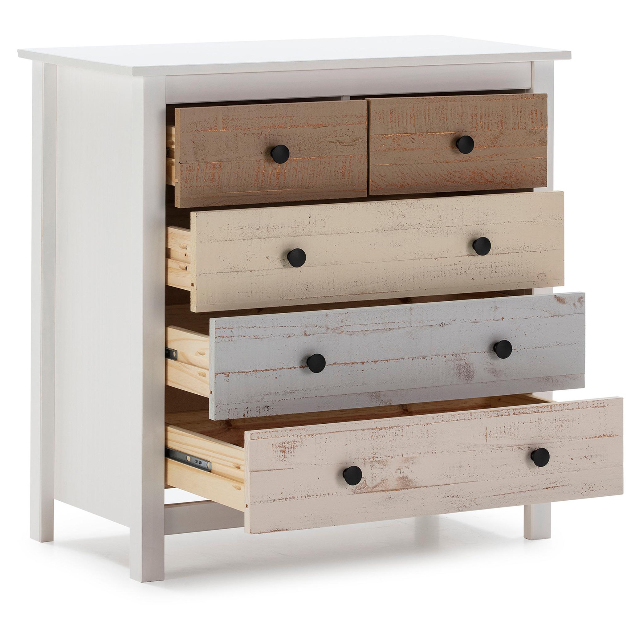 Voir la diapositive 2 : VS VENTA-STOCK Commode 5 tiroirs Magda dans les tiroirs Blanc et Multicolores, 79 cm Longueur