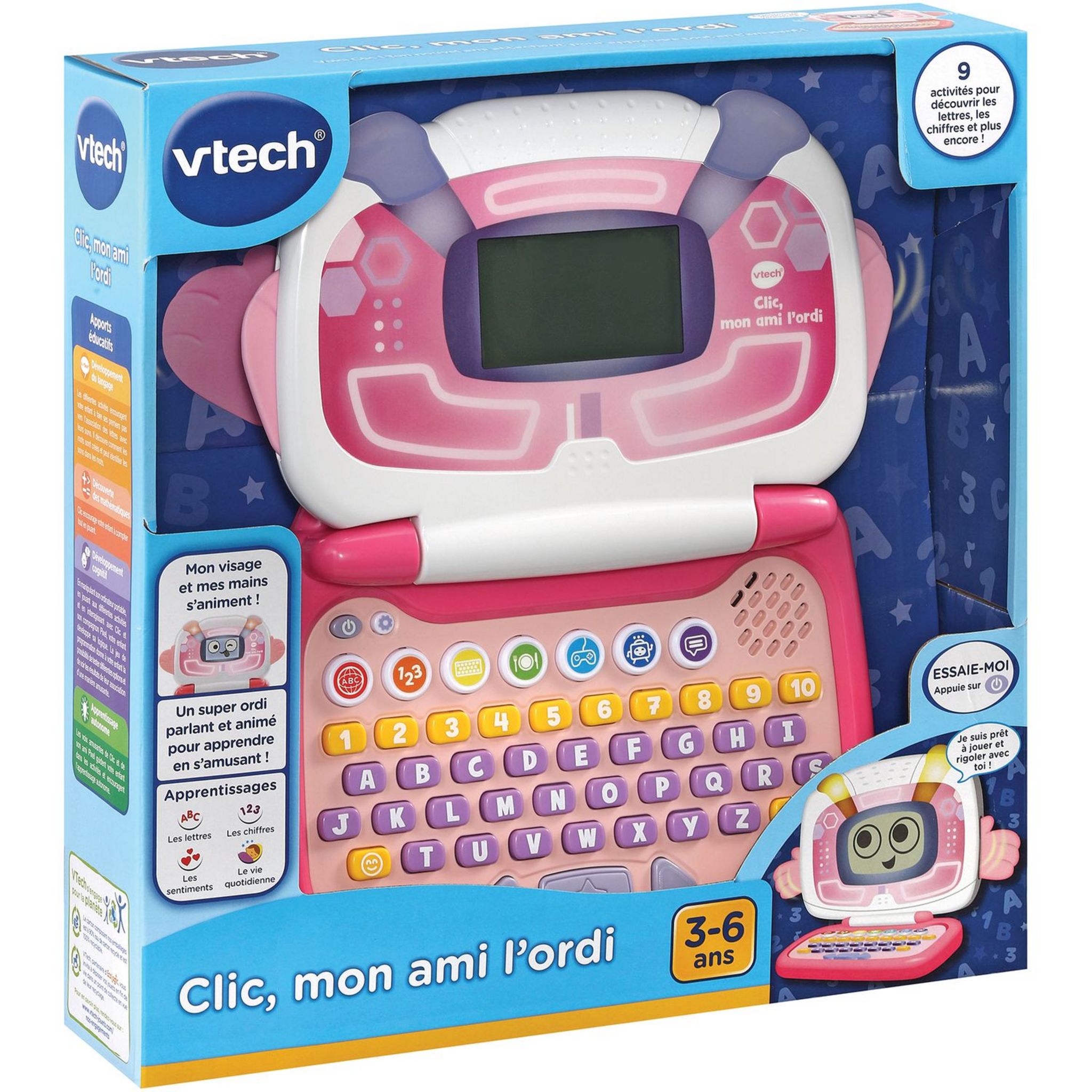 Ordinateur Enfant VTech Clic Mon Ami L'Ordi - 9 Jeux Éducatifs - Écran Rétroéclairé - 3-6 Ans