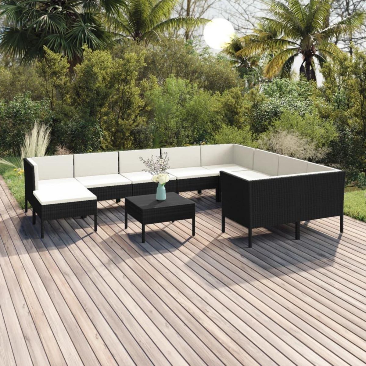 VIDAXL Salon de jardin 11 pcs avec coussins Resine tressee Noir