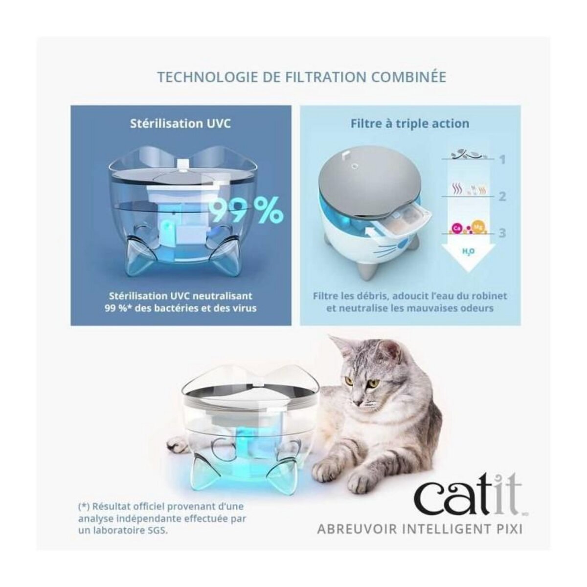 Cat'it CAT IT Fontaine a eau connectée pour chat - 2L (Acier inox, stérilisation UVC et application)