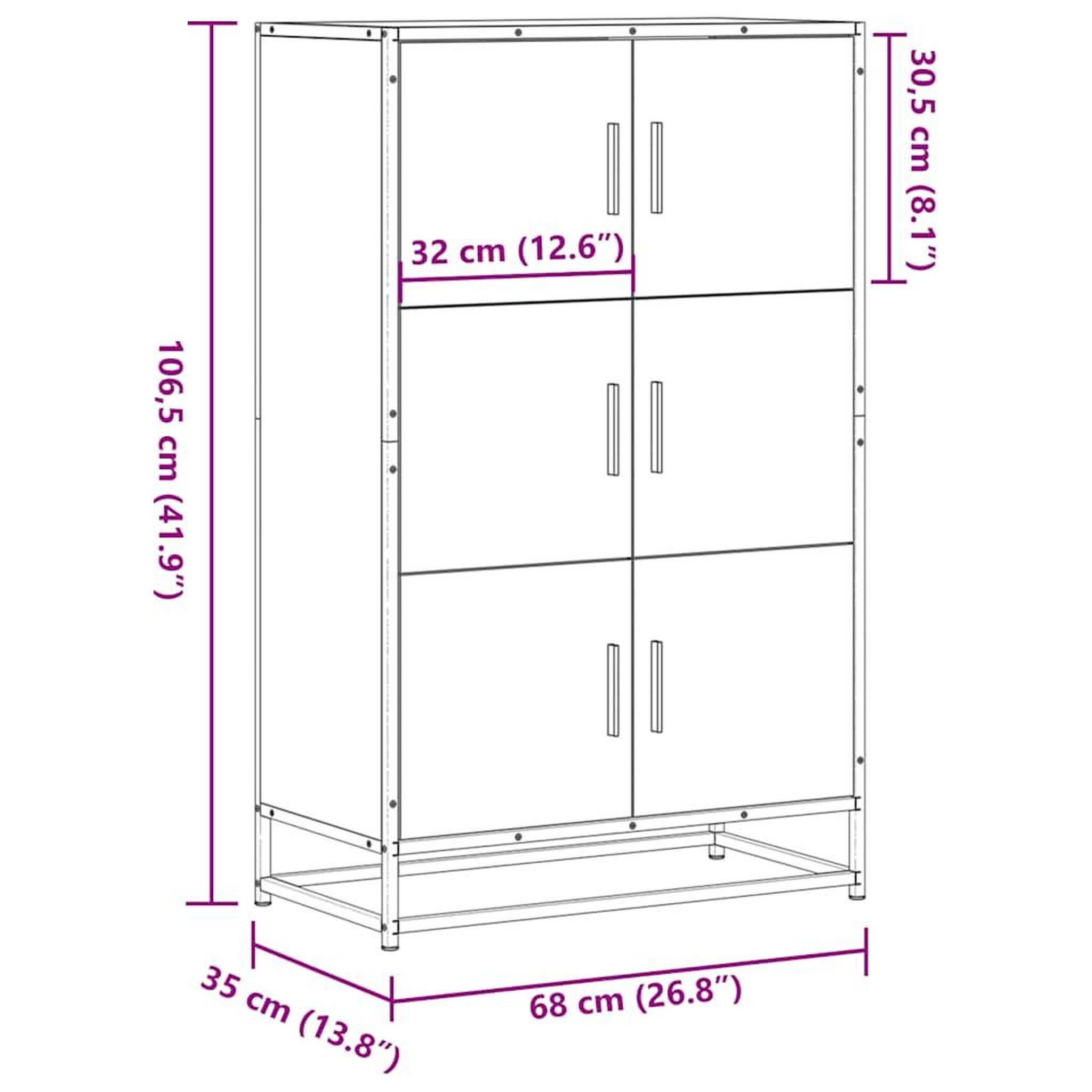 Voir la diapositive 6 : VIDAXL Buffet haut chene sonoma 68x35x106,5 cm bois ingenierie metal