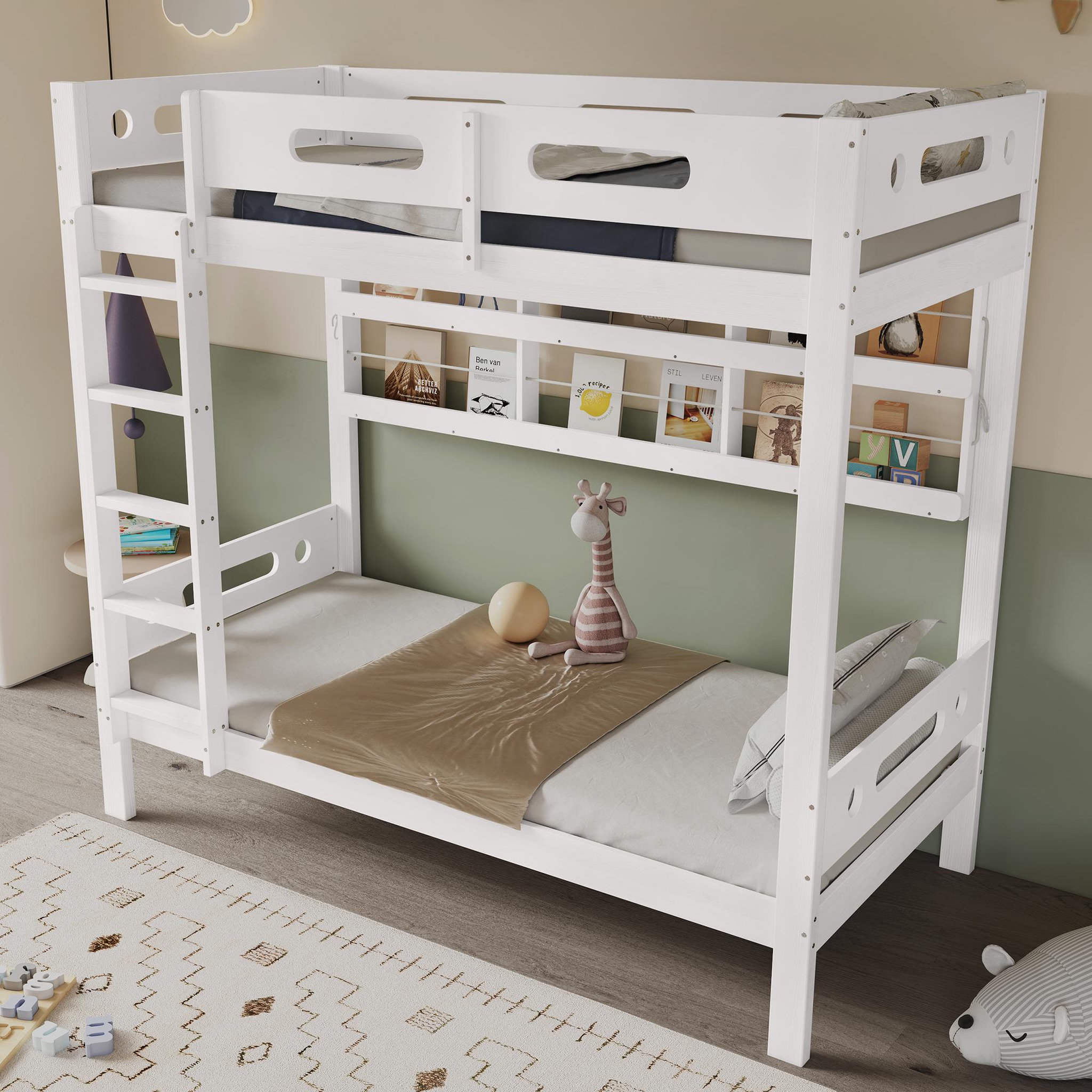 Voir la diapositive 5 : MERAX Lit superposé 90x200cm coloris blanc pin et mdf