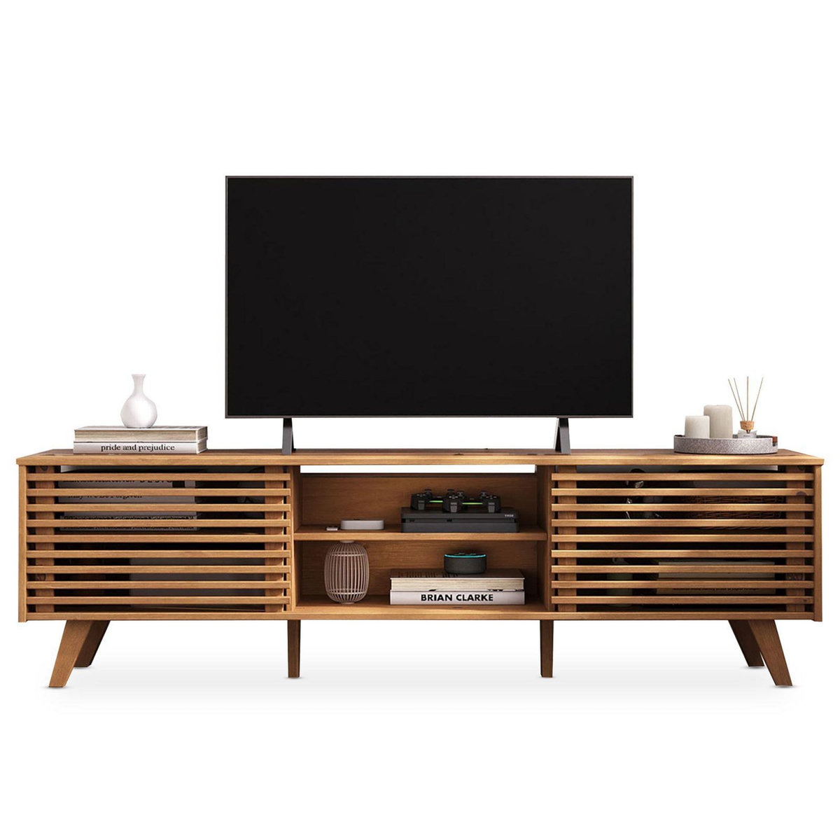 IDIMEX Meuble TV RIAN avec portes coulissantes, en pin massif