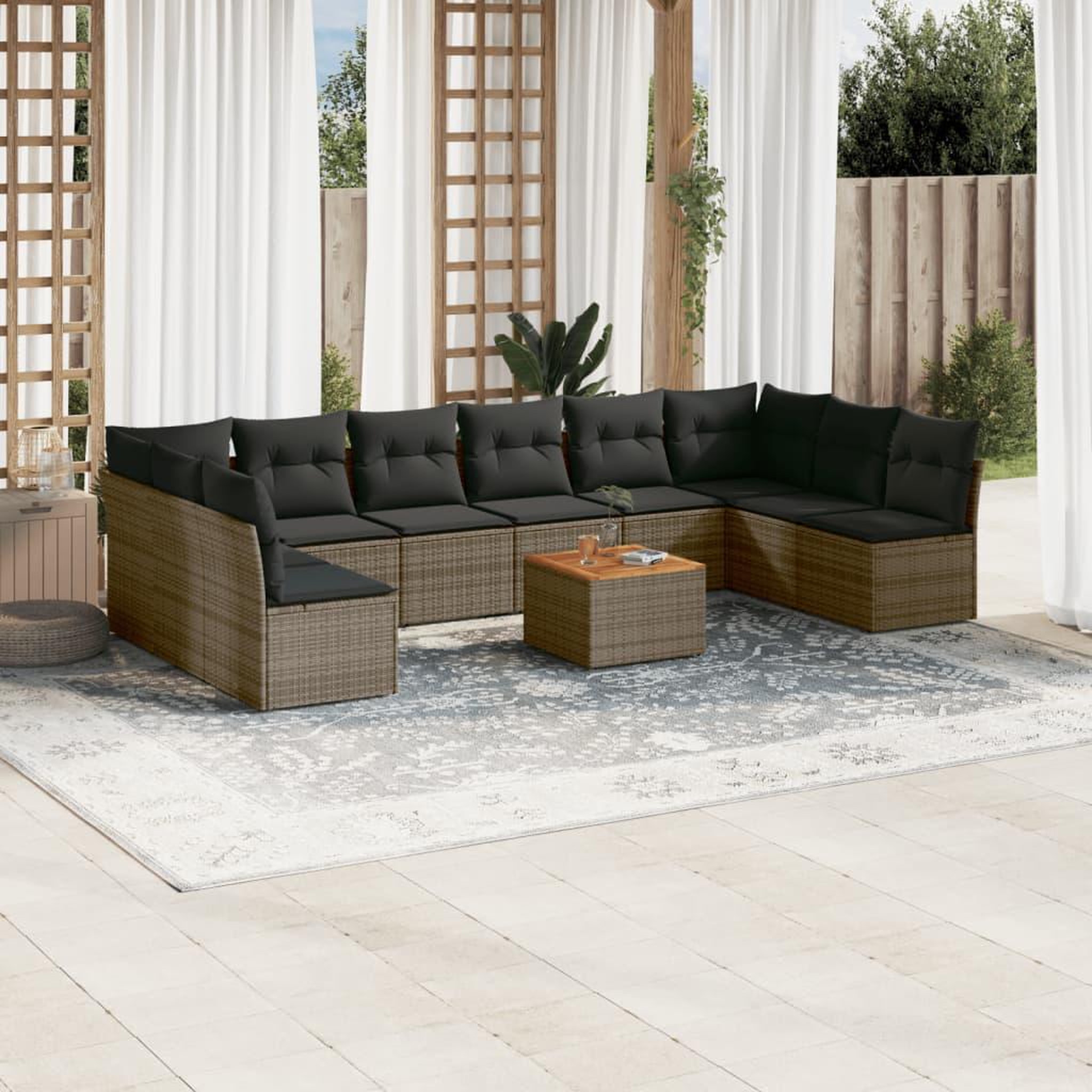 VIDAXL Salon de jardin 11 pcs avec coussins gris resine tressee