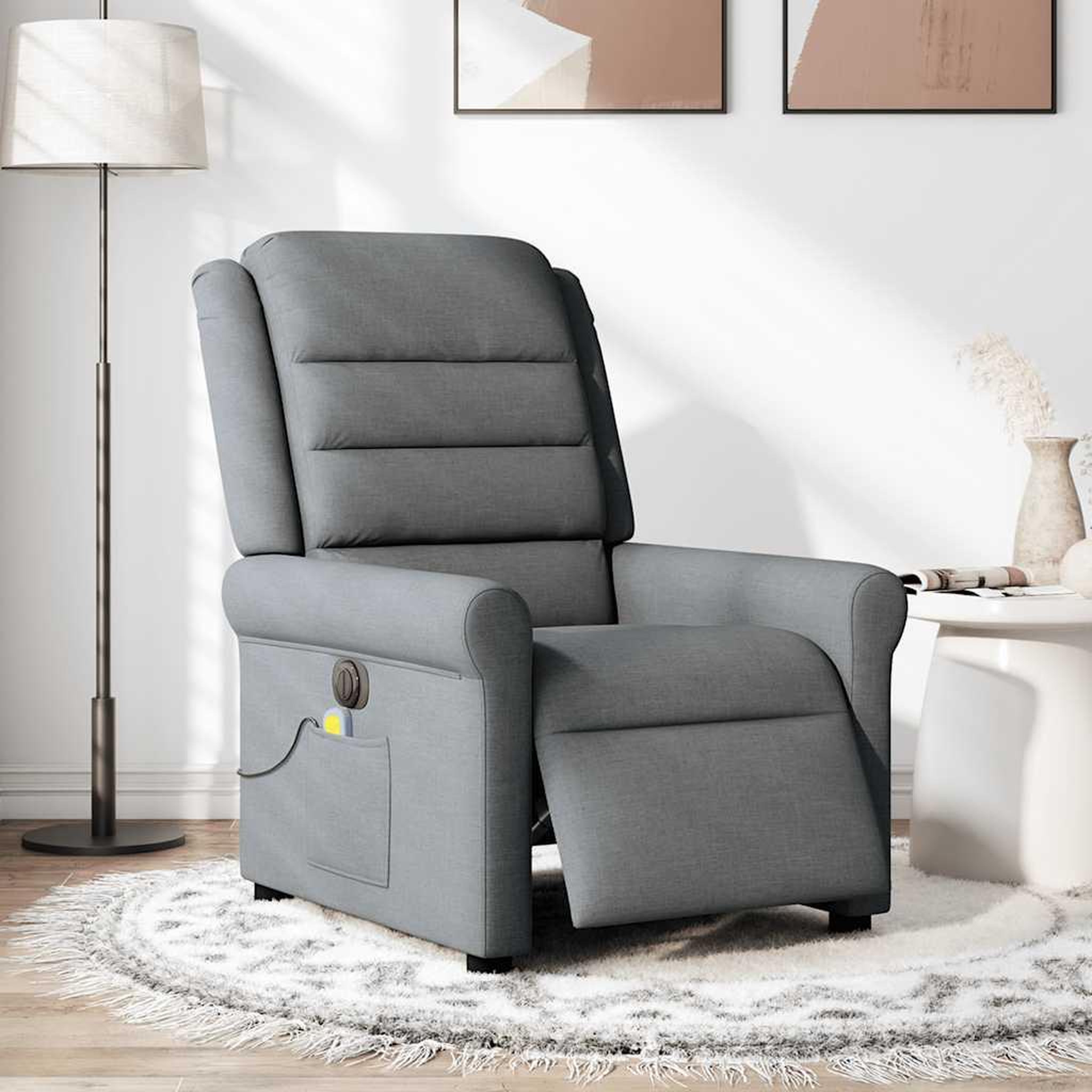 Voir la diapositive 3 : VIDAXL Fauteuil inclinable de massage electrique gris fonce tissu