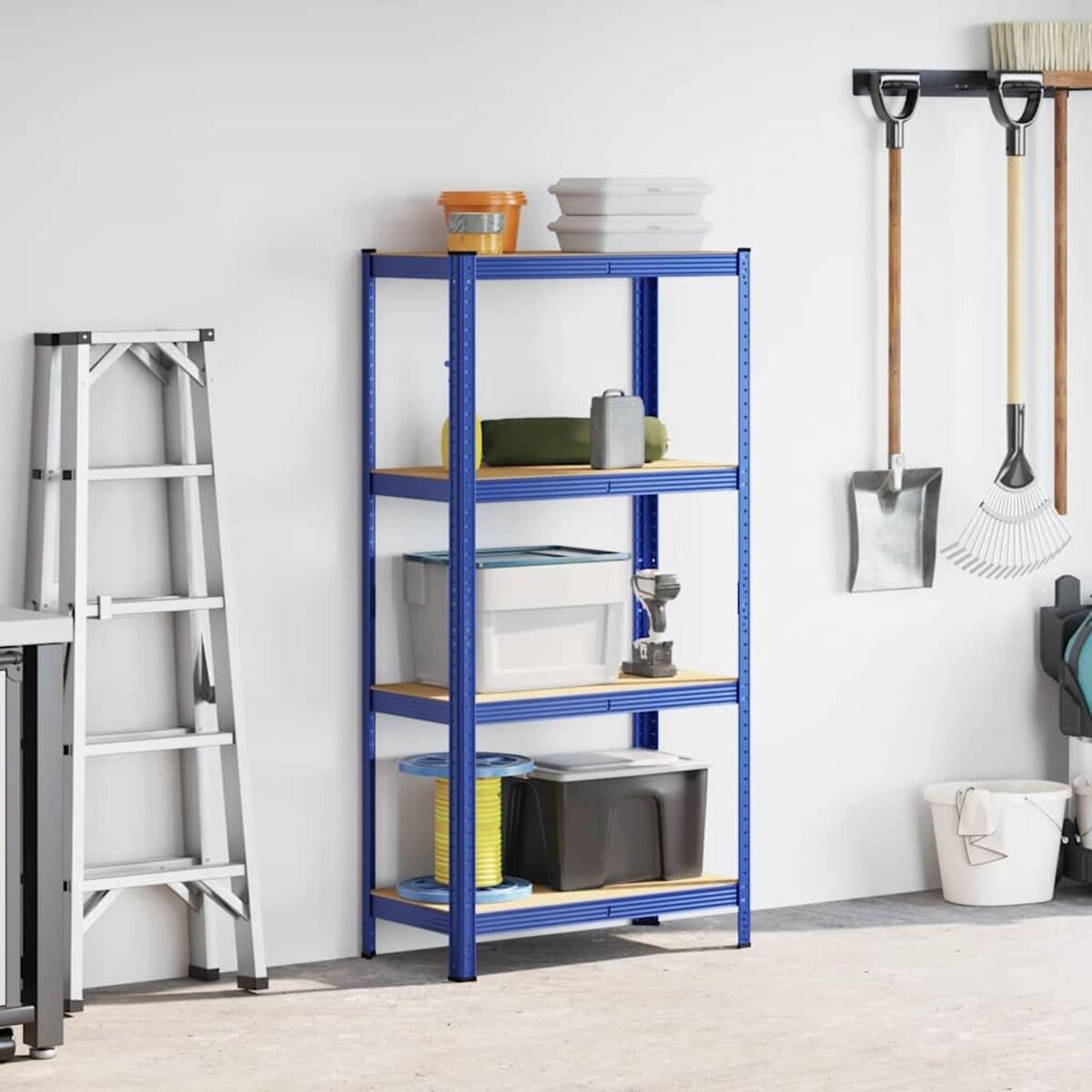 VIDAXL Etagere de rangement a 4 niveaux Bleu Acier et bois ingenierie