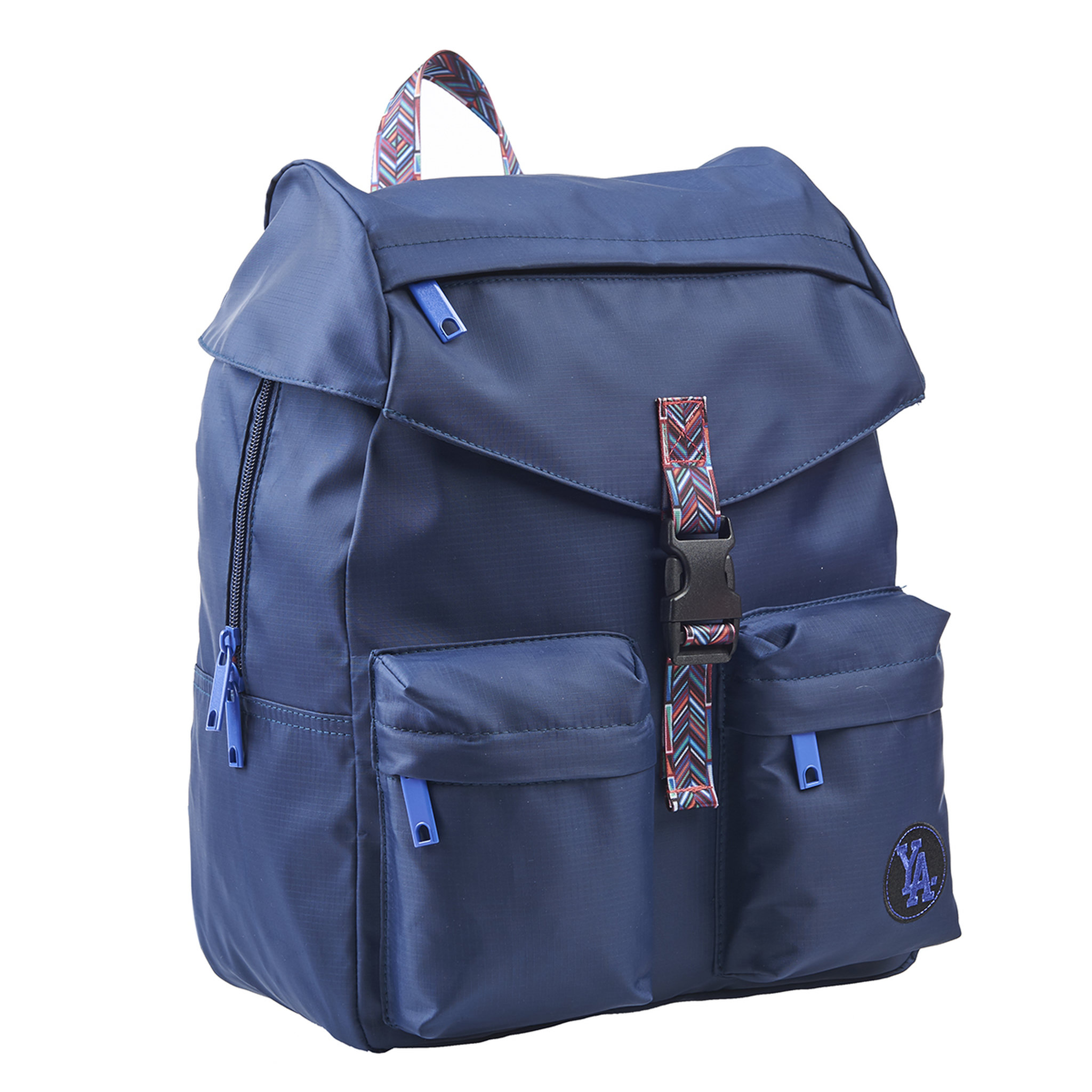 Voir la diapositive 2 : AUCHAN Sac à dos bleu avec compartiment pour ordinateur Vintage 90S Ethnic
