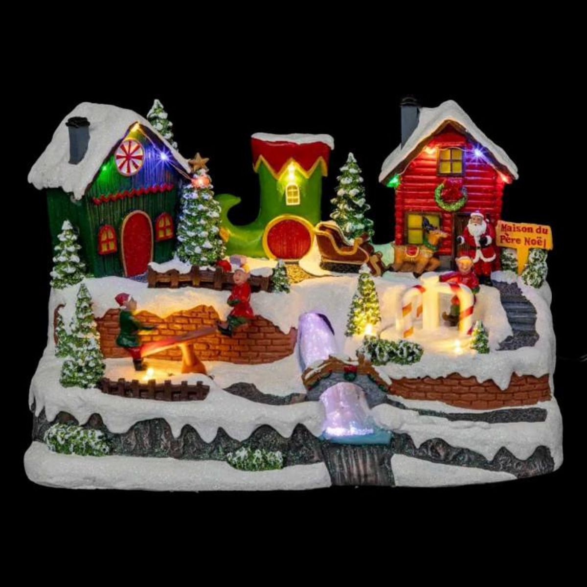 FEERIC LIGHT & CHRISTMAS Village de Noël  Lutin & Père Noël  31cm Multicolore