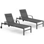 Voir la diapositive 1 : ID MARKET Lot de 2 transats de jardin inclinables JAVA avec tablettes en acier gris et toile grise