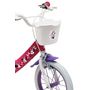 Voir la diapositive 4 : Disney Minnie Vélo enfant 14'' Fille - Modèle Minnie  pour enfant de taille 95 à110 cm - Livré avec stabilisateurs - Panier avant - Porte poupée arrière - 2 freins & Roues gonflables
