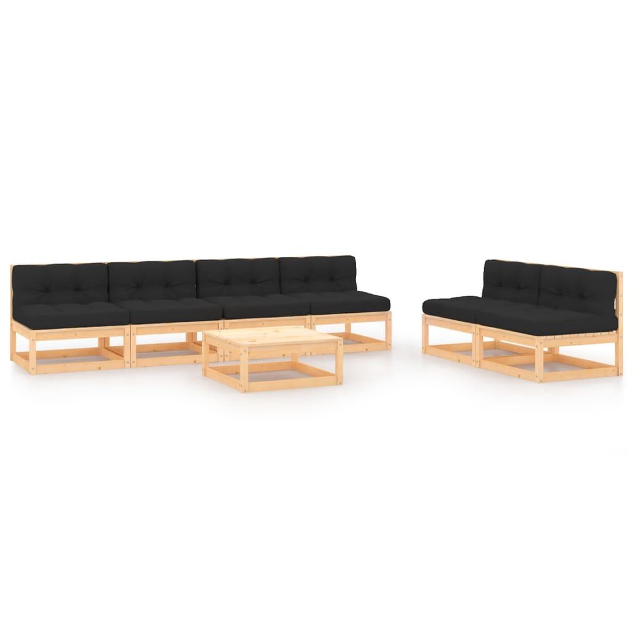 Voir la diapositive 1 : VIDAXL Salon de jardin 7 pcs avec coussins Bois de pin massif