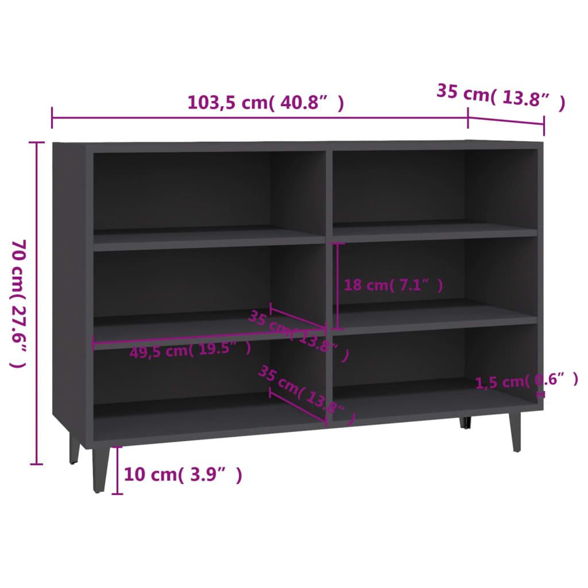 Voir la diapositive 6 : VIDAXL Buffet gris 103,5x35x70 cm bois d'ingenierie