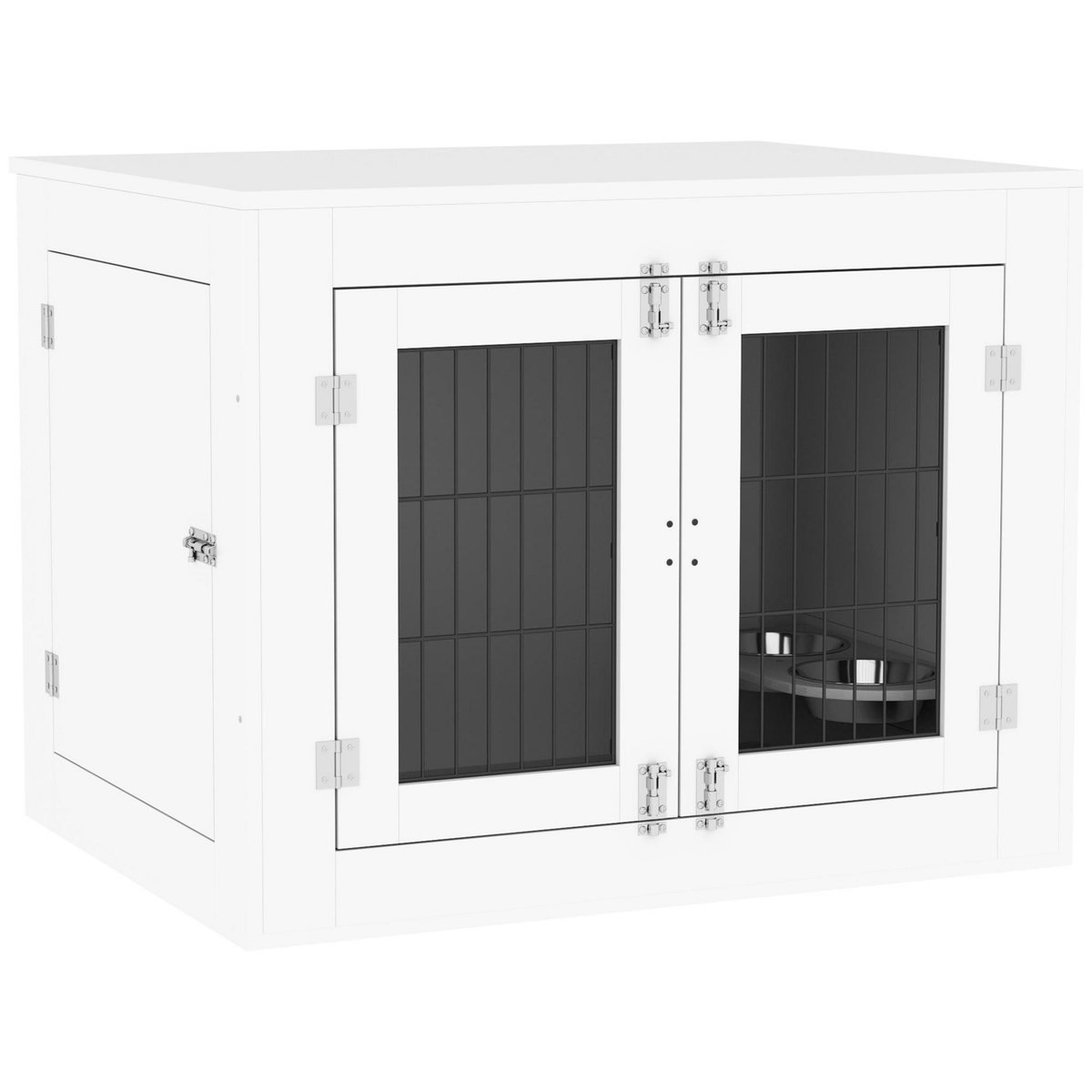 PAWHUT Cage chien intérieure - 2 portes - 2 bols rotatifs 360° - 80 x 60 x 63 cm - blanc