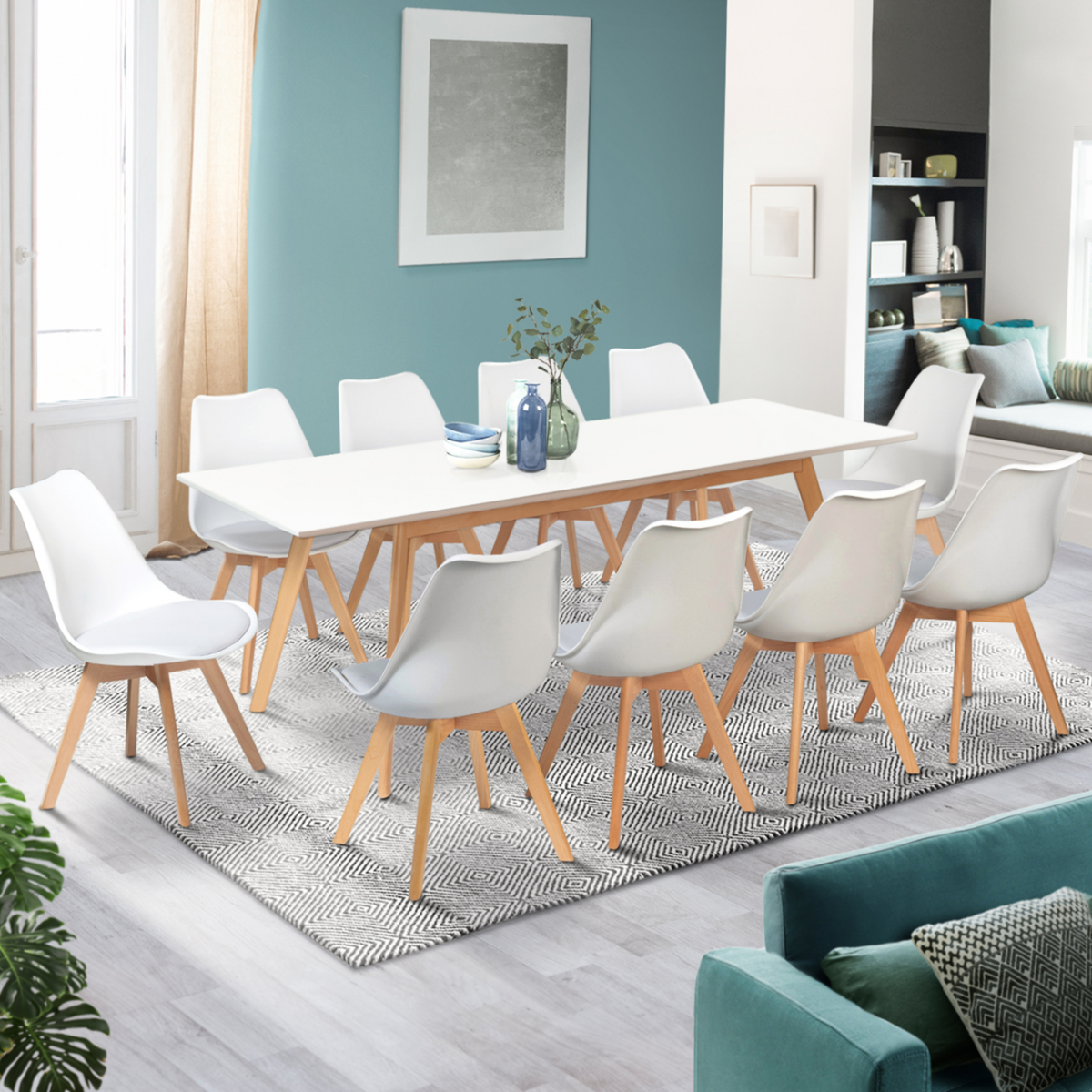 ID MARKET Table scandinave extensible rectangle INGA 6-10 personnes blanche 160-200 cm