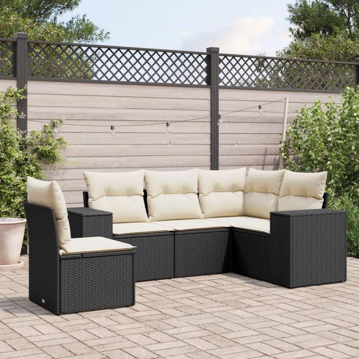 VIDAXL Salon de jardin 5 pcs avec coussins noir resine tressee