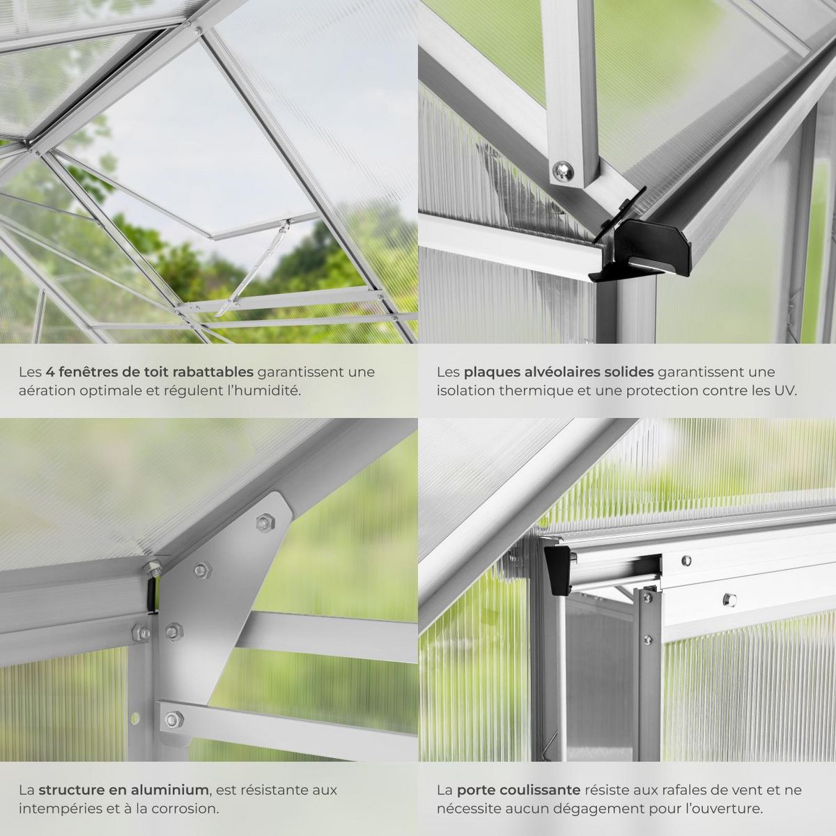 tectake Serre avec fondation 11,13 m³ blanc transparent