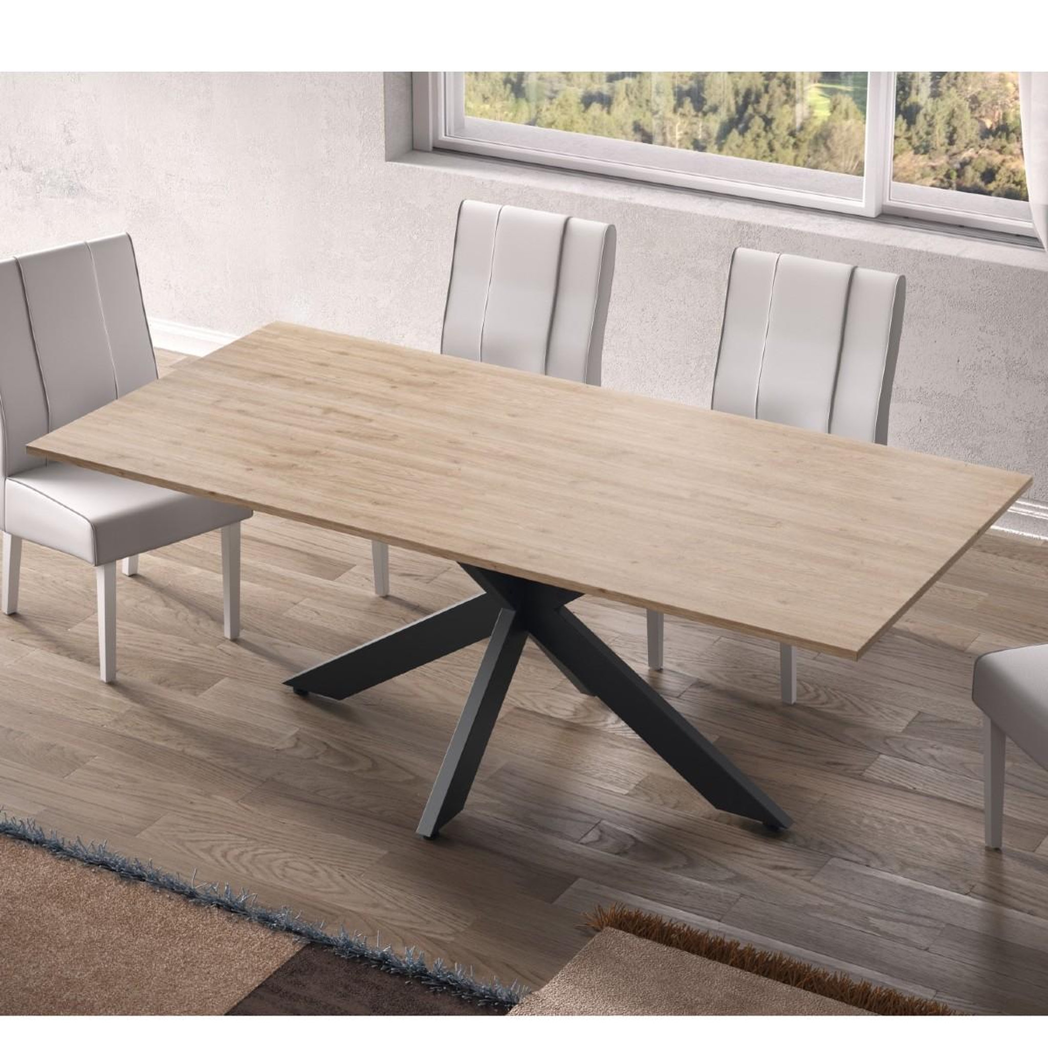 Voir la diapositive 6 : JLC KREATION Table à manger moderne pied central coloris bois 180cm YANIS