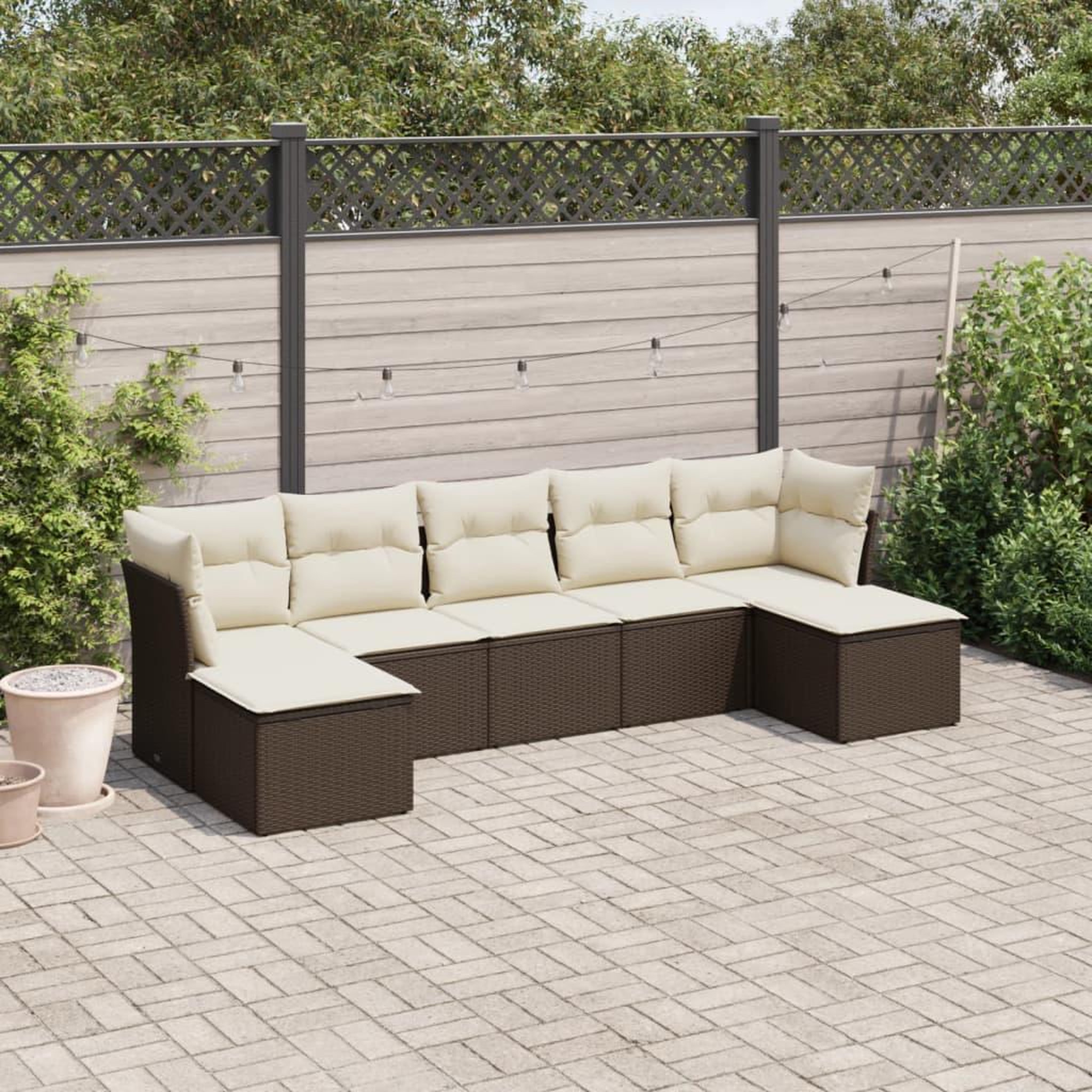 VIDAXL Salon de jardin avec coussins 7 pcs marron resine tressee