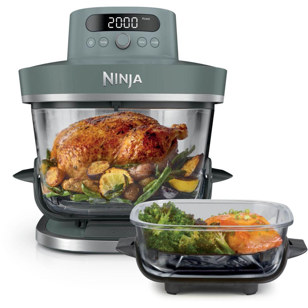 NINJA Friteuse sans huile CRISPi PRO 7-en1, 2 récipients en verre de 5.7 et 2.3L, AS101EUGY, Vert Ash Grey