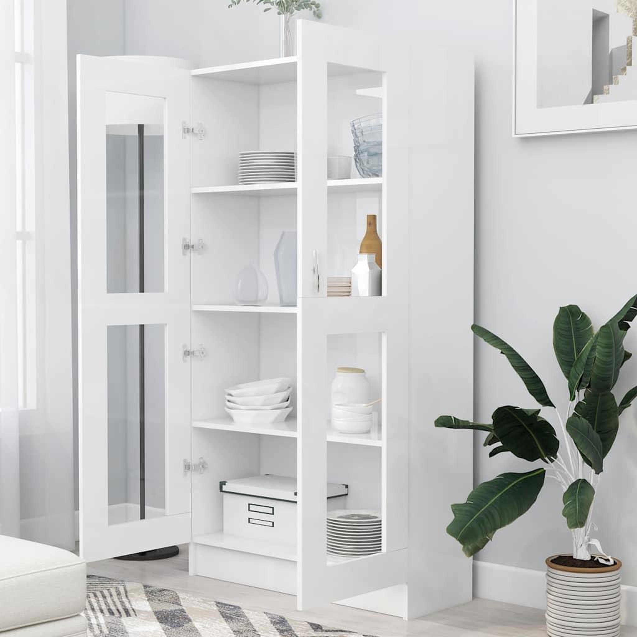 Voir la diapositive 3 : VIDAXL Armoire a vitrine Blanc 82,5x30,5x150 cm Bois d'ingenierie