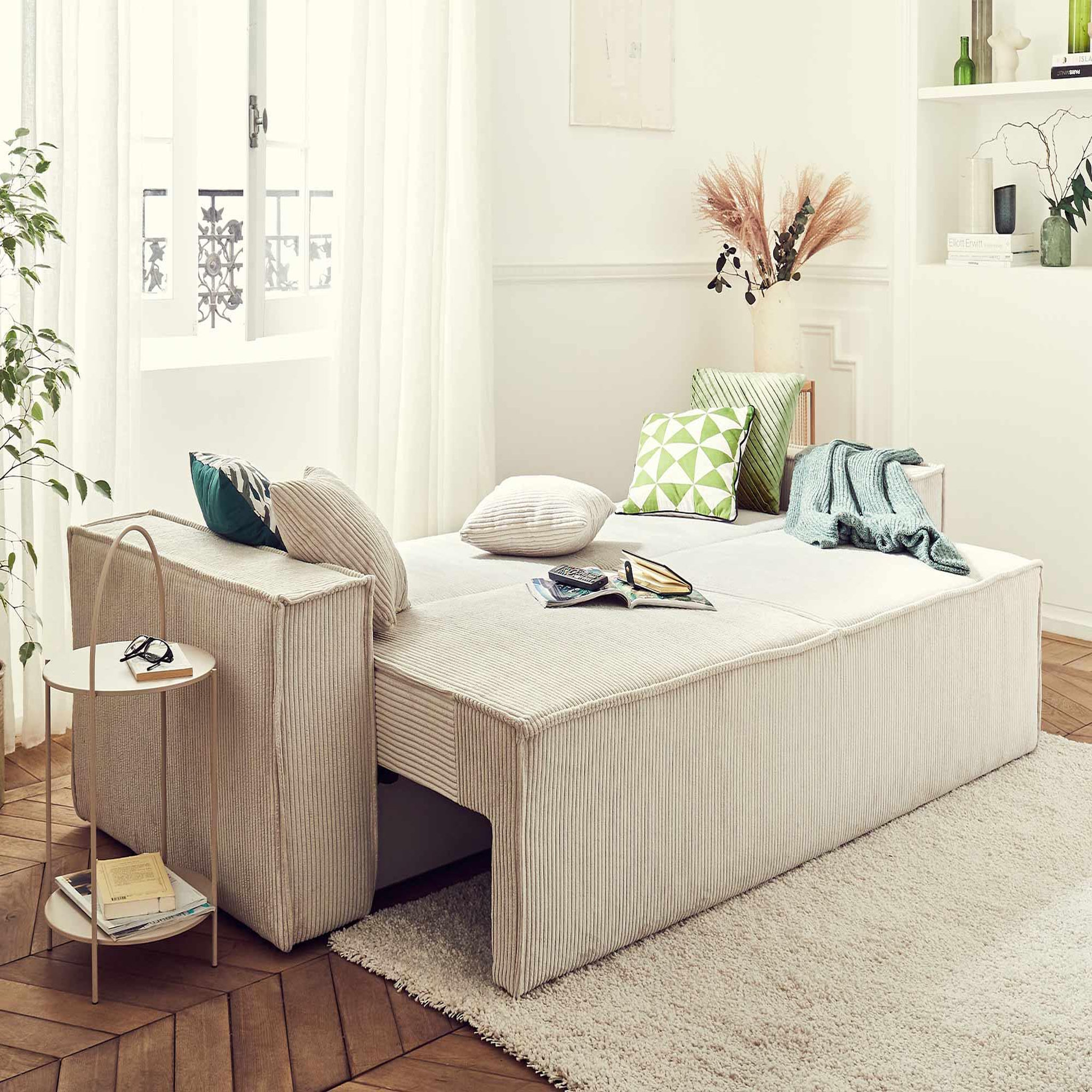 Voir la diapositive 2 : BEST MOBILIER Dellia - canapé 3 places convertible - avec coffre - en velours côtelé - style contemporain