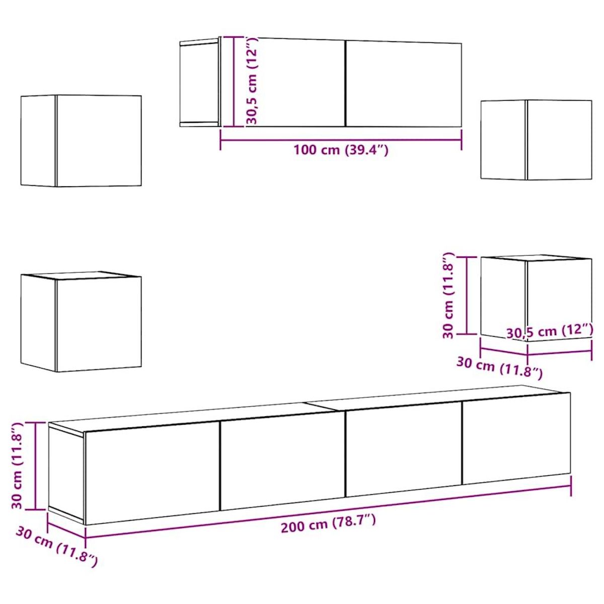 VIDAXL Ensemble de meubles TV 7 pcs Sonoma gris Bois d'ingenierie