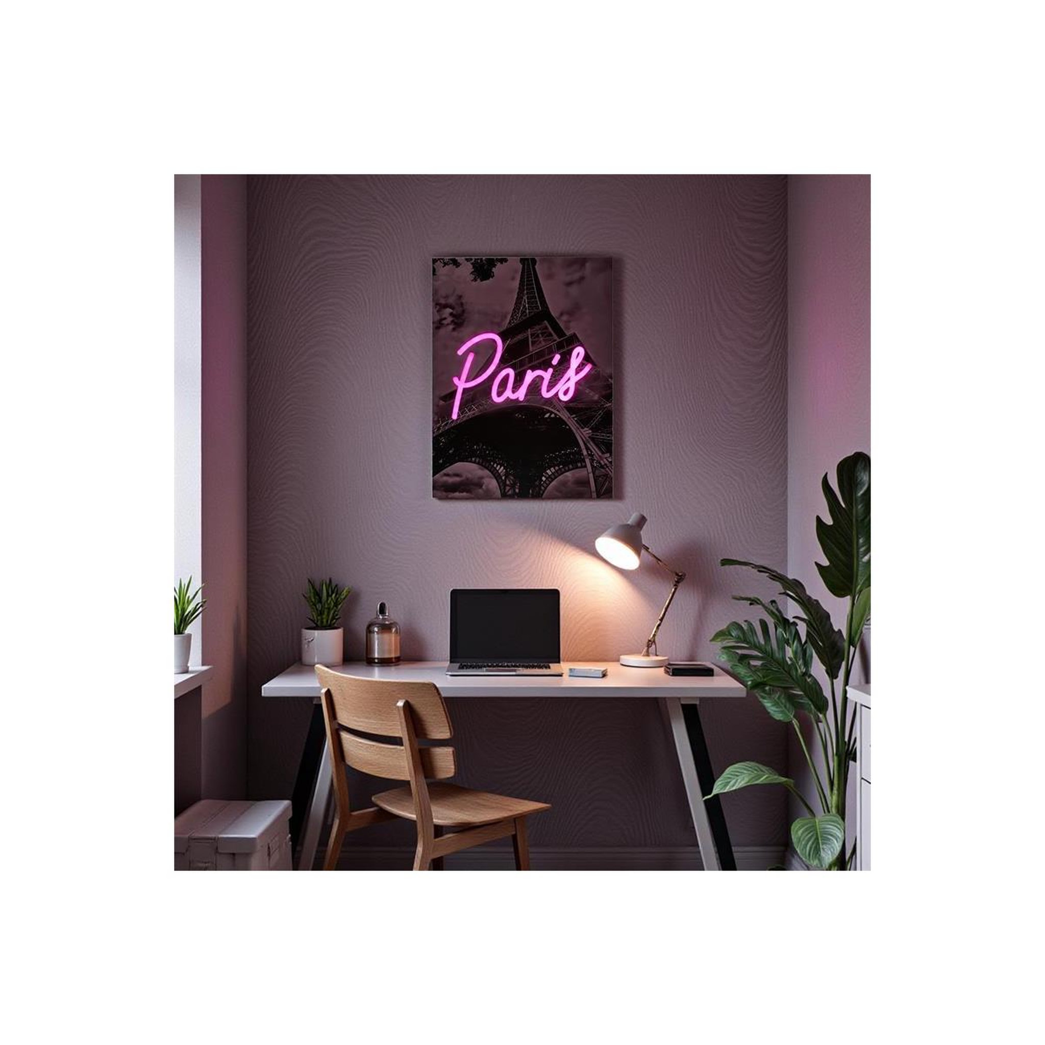 Voir la diapositive 3 : The Home Deco Factory Tableau led  paris  30x40cm noir & rose
