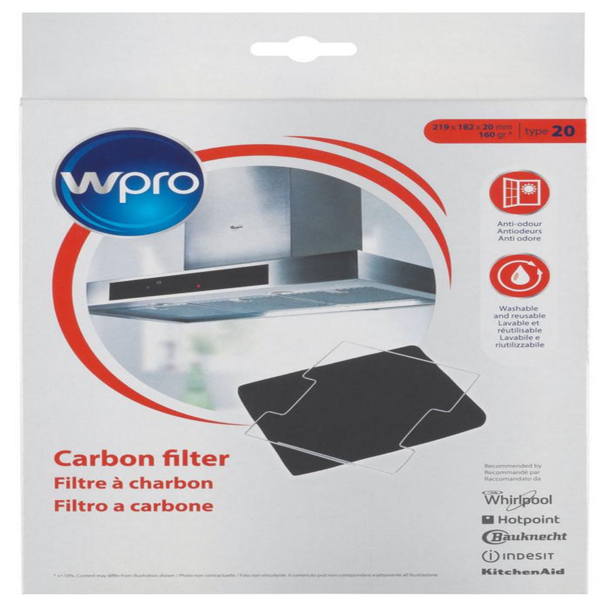 Voir la diapositive 3 : WPRO Filtre à charbon pour hotte - cfw020/1