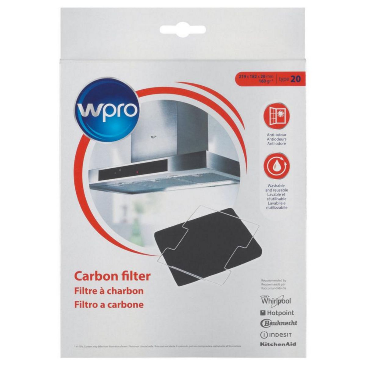 WPRO Filtre à charbon pour hotte - cfw020/1