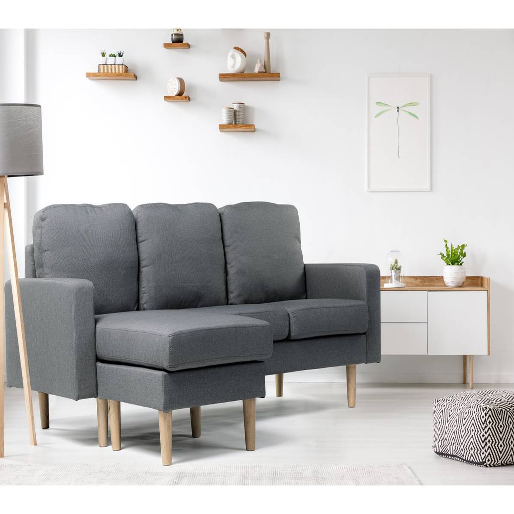 Voir la diapositive 2 : Habitat et Jardin Canapé d'angle réversible en tissu  Gabby  - 3 places - Gris