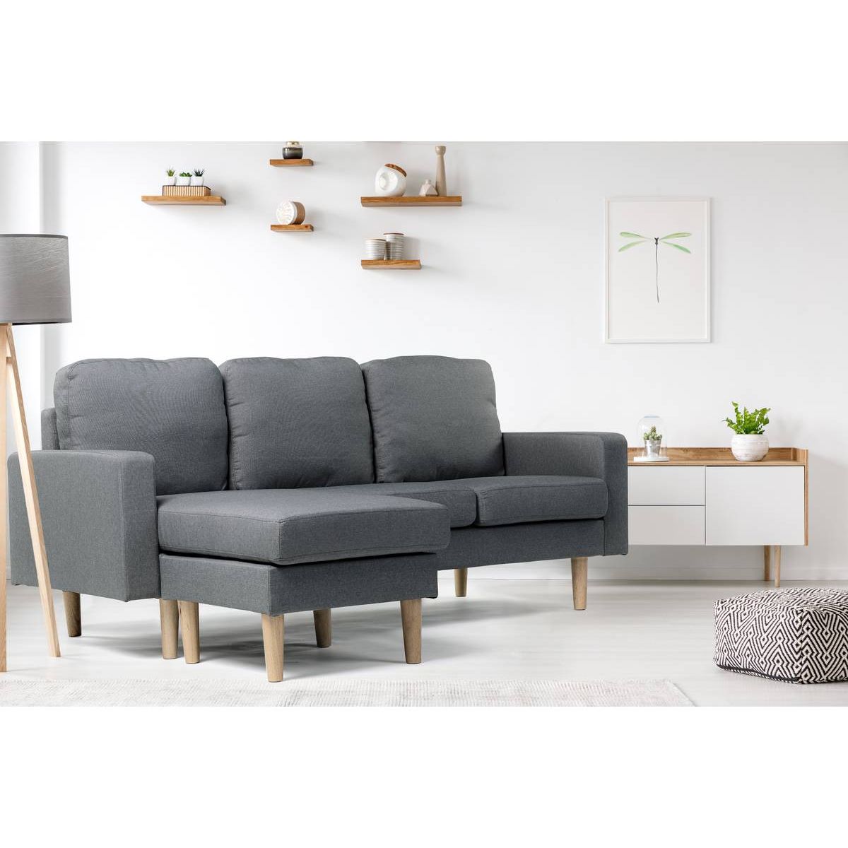 Habitat et Jardin Canapé d'angle réversible en tissu  Gabby  - 3 places - Gris