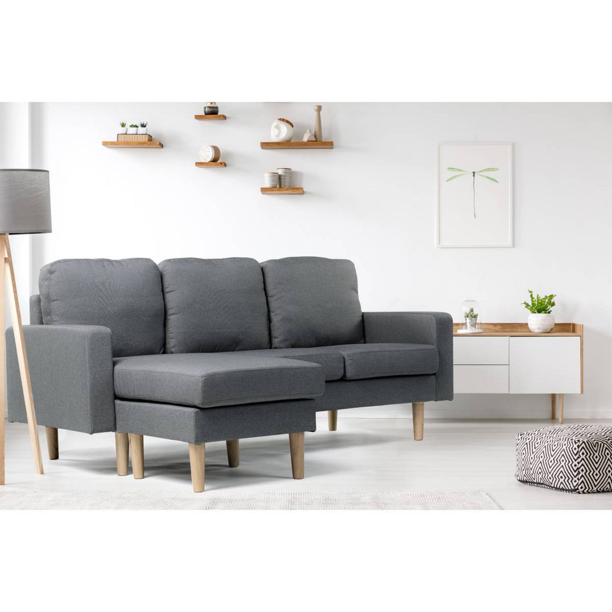 Habitat et Jardin Canapé d'angle réversible en tissu  Gabby  - 3 places - Gris