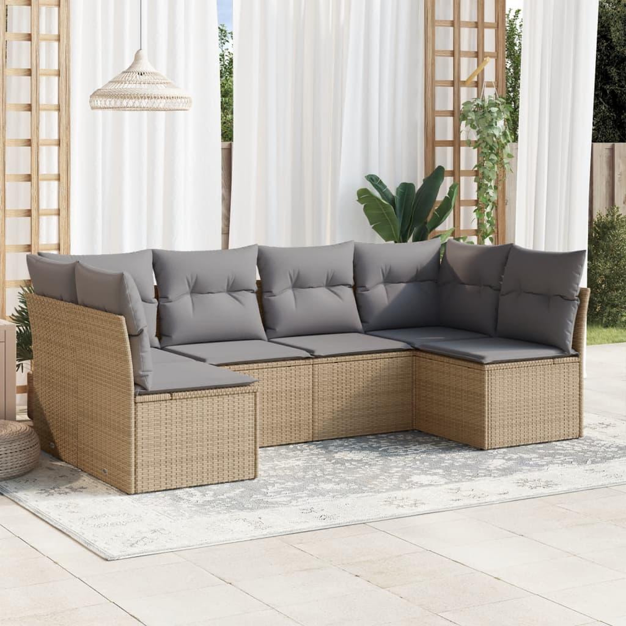 VIDAXL Salon de jardin avec coussins 6 pcs beige resine tressee
