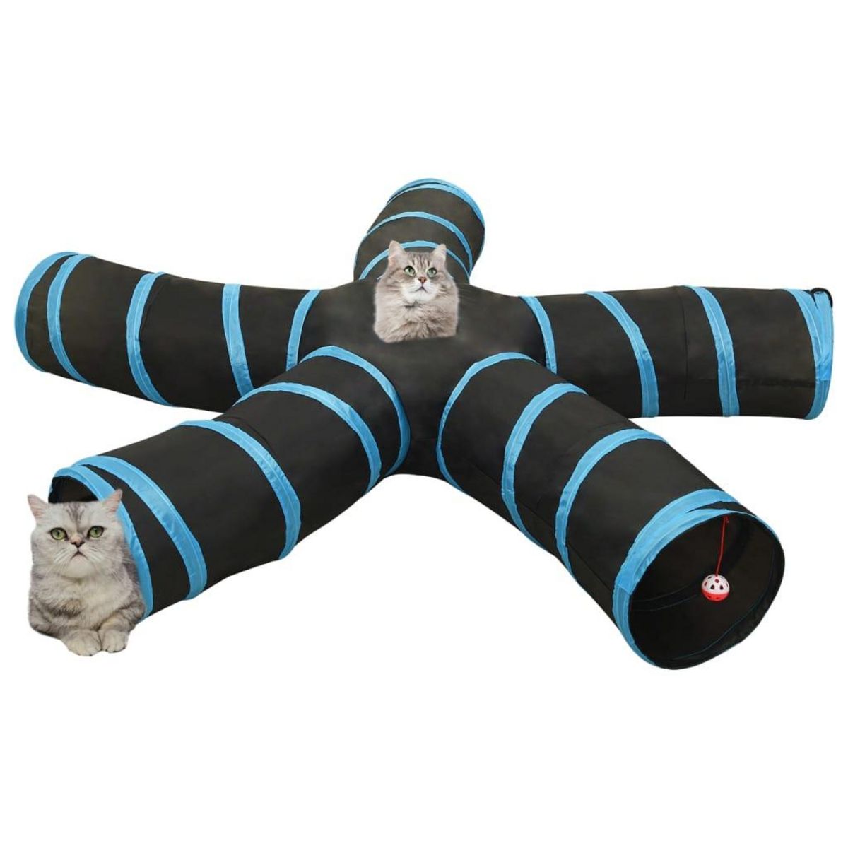 VIDAXL Tunnel pour chats a 5 voies Noir et bleu 25 cm Polyester