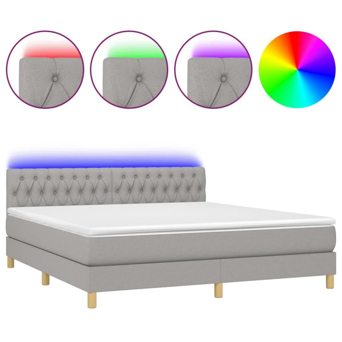 VIDAXL Sommier a lattes de lit et matelas et LED Gris clair 180x200 cm